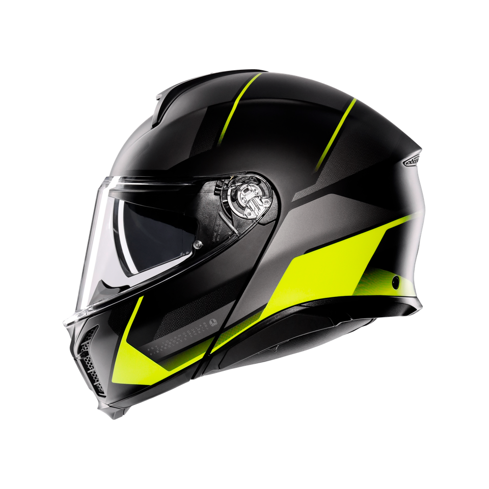TOURMODULAR PERCEPTION MATT BLACK/YELLOW FLUO - MOTORBIKE FLIP UP HELMET E2206