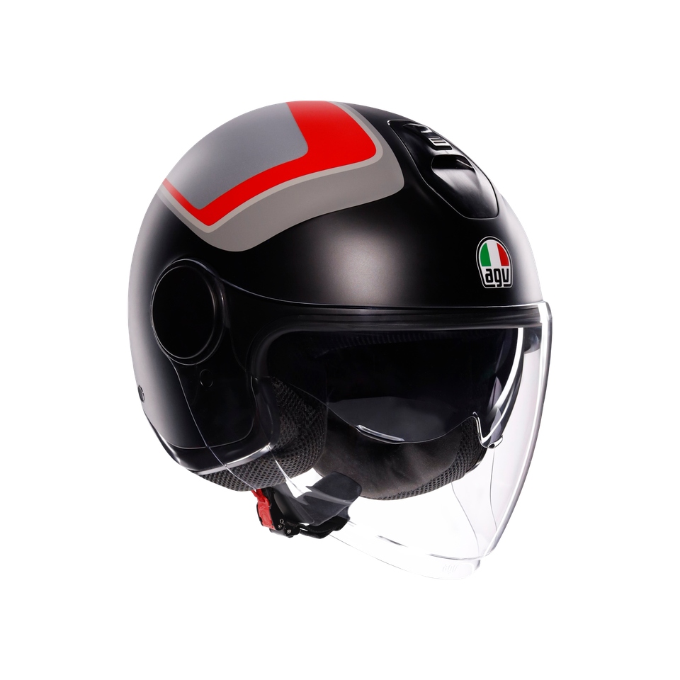 ETERES SCAGLIERI MATT GREY/RED - MOTORBIKE OPEN FACE HELMET E2206