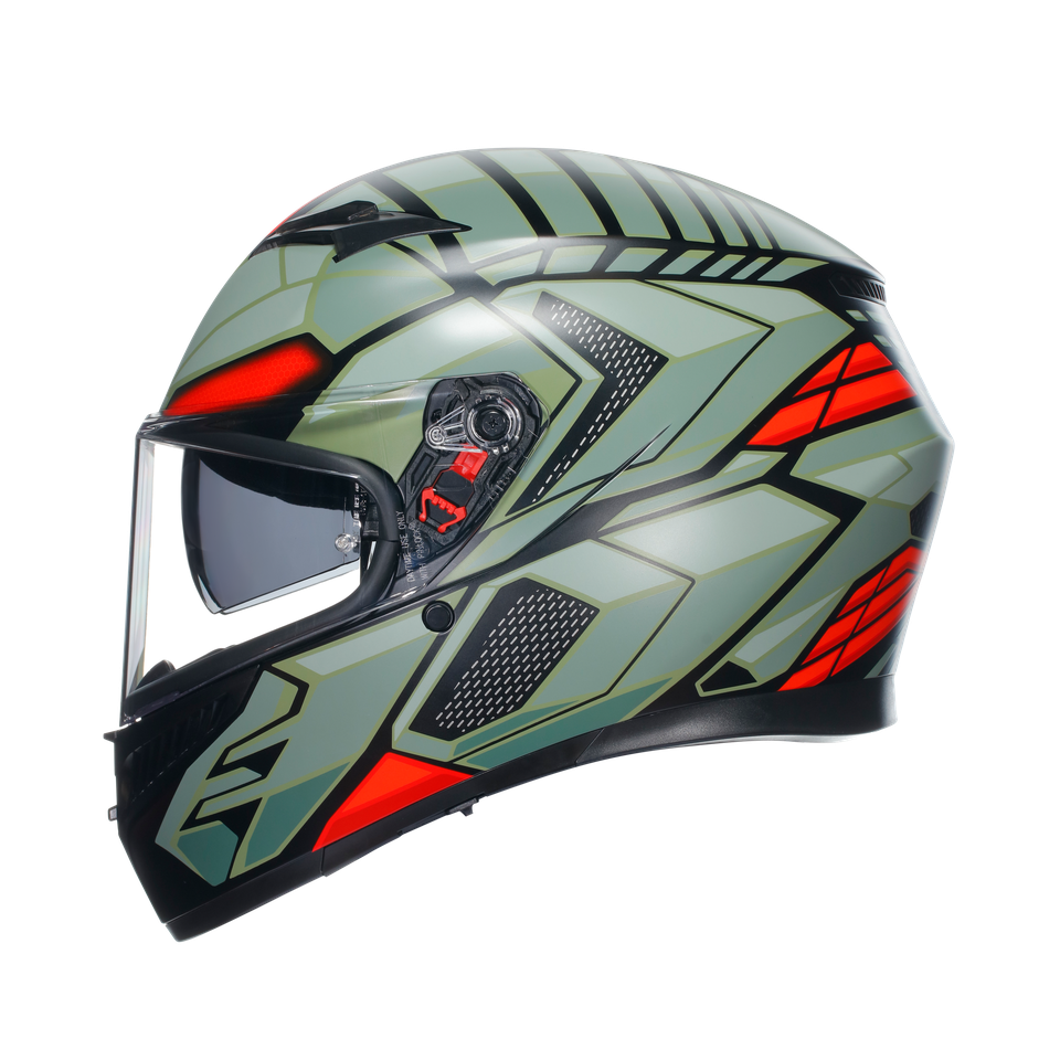 K3 DECEPT MATT BLACK/GREEN/RED - MOTORBIKE FULL FACE HELMET E2206