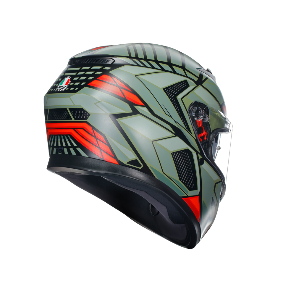 K3 DECEPT MATT BLACK/GREEN/RED - MOTORBIKE FULL FACE HELMET E2206