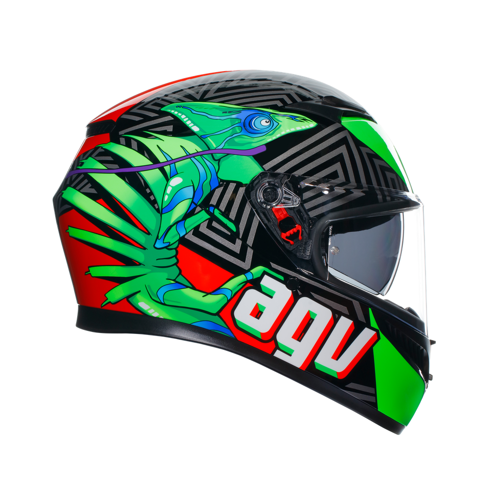 K3 KAMALEON BLACK/RED/GREEN - MOTORBIKE FULL FACE HELMET E2206