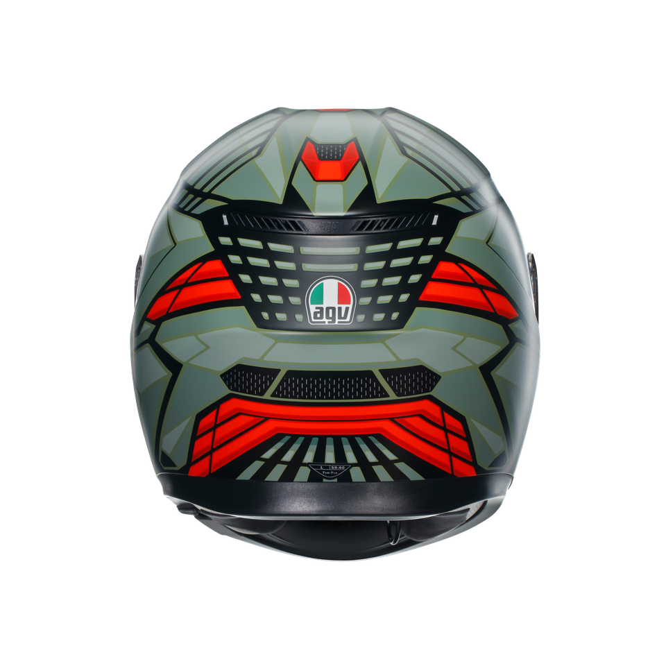 K3 DECEPT MATT BLACK/GREEN/RED - MOTORBIKE FULL FACE HELMET E2206