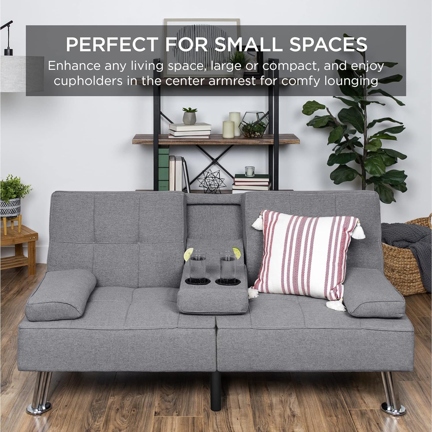 Best Choice Products Linen Upholstered Modern Convertible Folding Futon Sofa