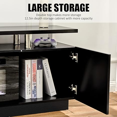 Amerlife Fireplace TV Stand with 36in Fireplace, 70in Modern High Gloss Entertainment Center LED Lights, 2 Tier Console Cabinet for TVs Up to 80in, White