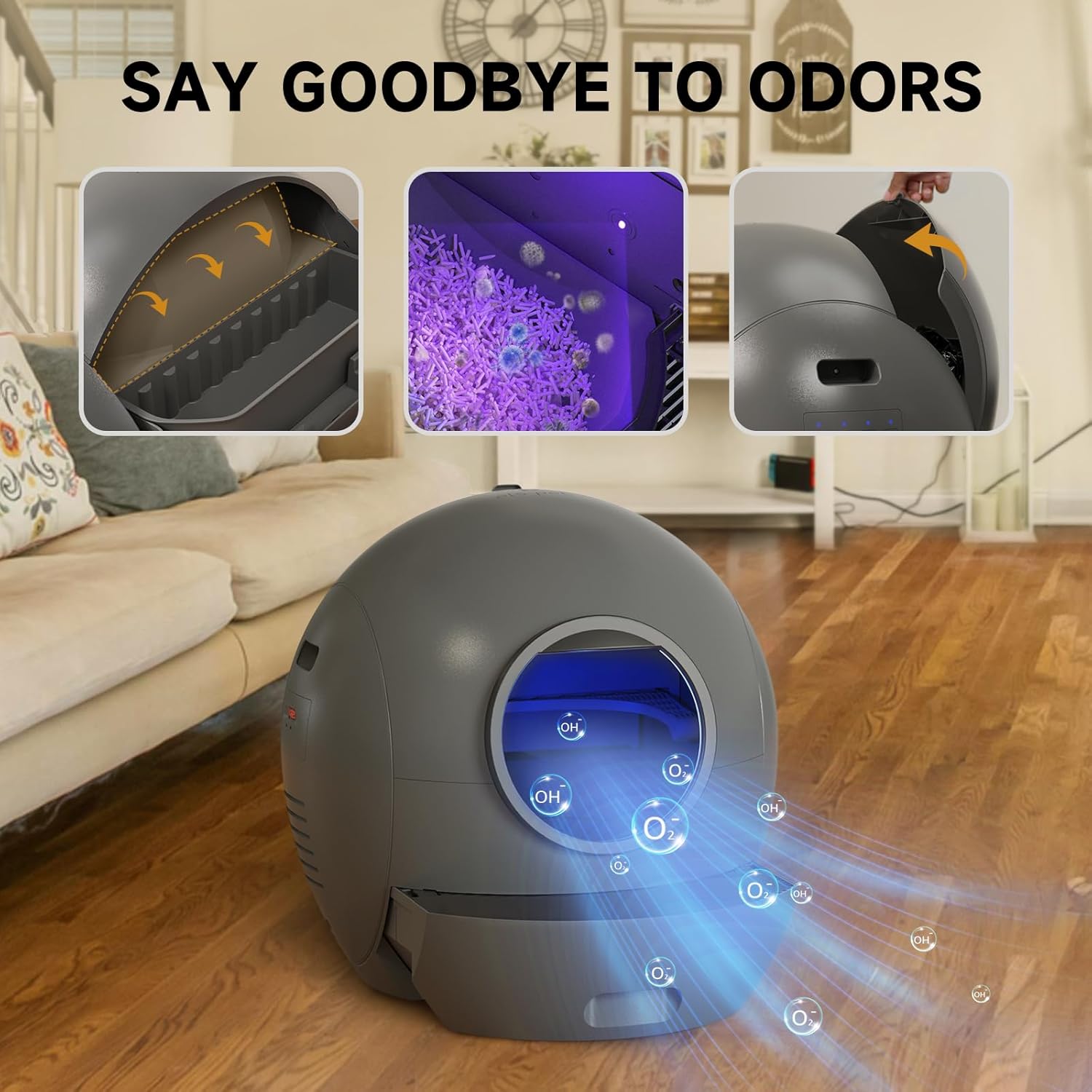 Self Cleaning Litter Box for Cats, Nafcefi Automatic Cat Litter Box Self Cleaning Extra Large, Robot Litter Box Self Cleaning App Control/Odor Removal/Safety Protection Litter Box