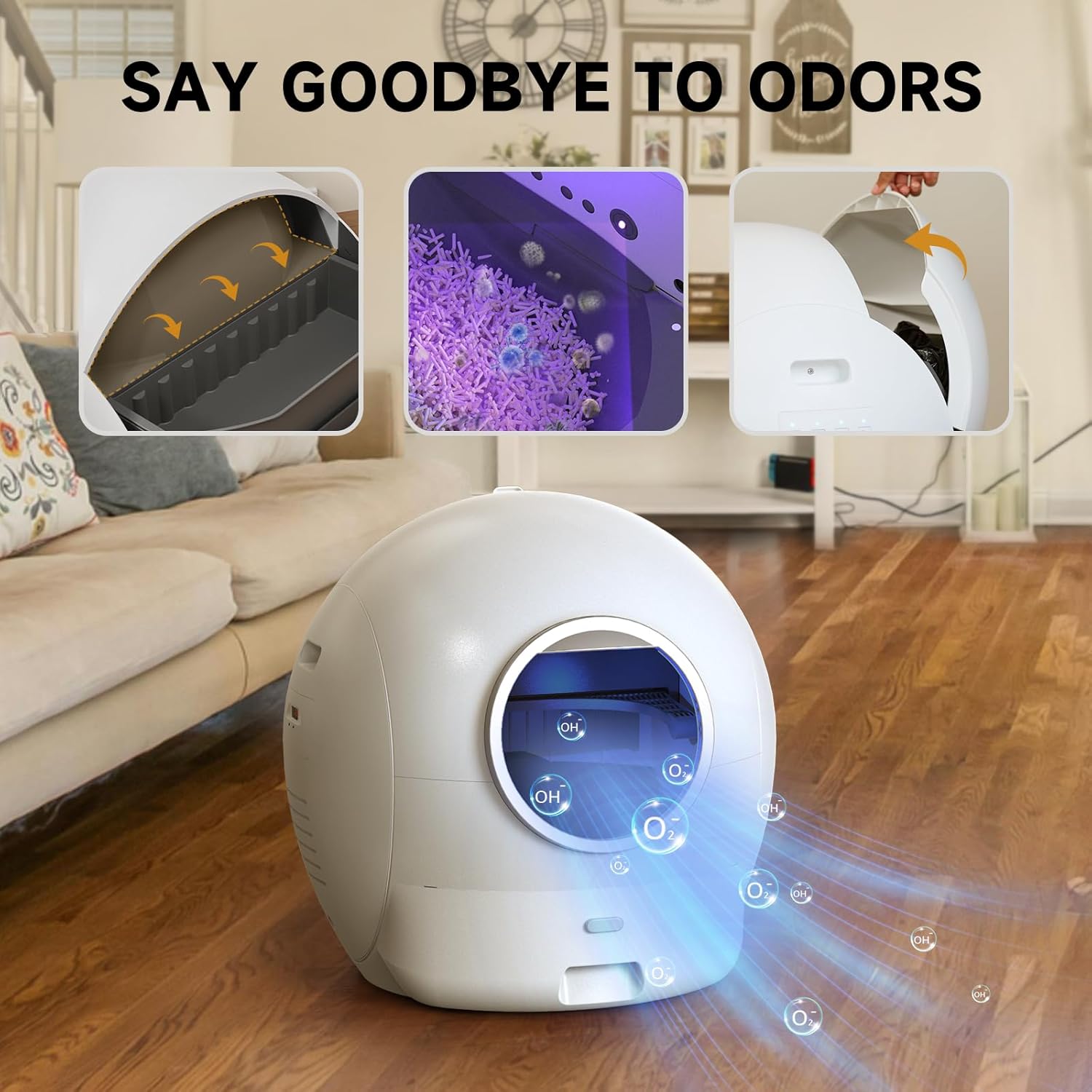 Self Cleaning Litter Box for Cats, Nafcefi Automatic Cat Litter Box Self Cleaning Extra Large, Robot Litter Box Self Cleaning App Control/Odor Removal/Safety Protection Litter Box