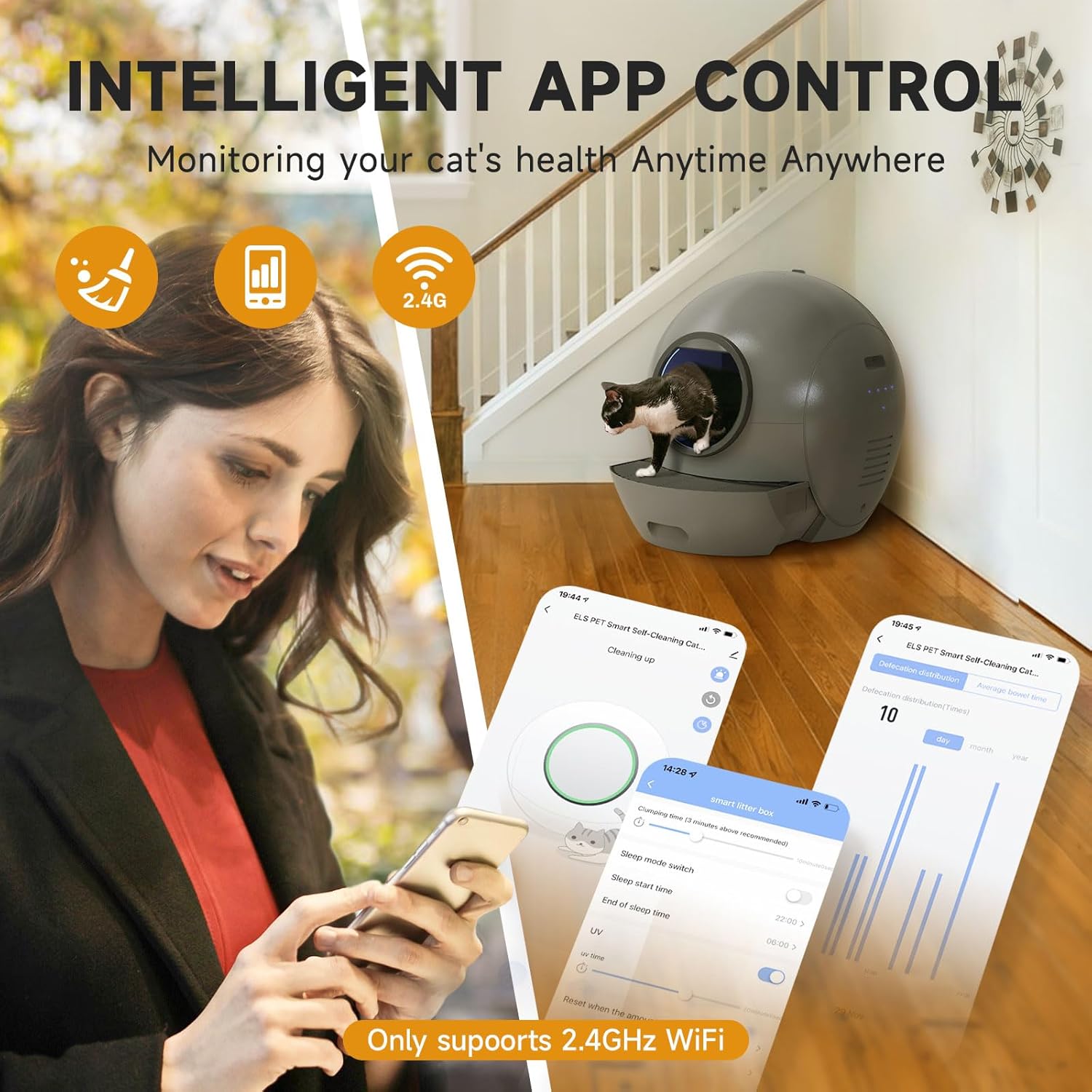 Self Cleaning Litter Box for Cats, Nafcefi Automatic Cat Litter Box Self Cleaning Extra Large, Robot Litter Box Self Cleaning App Control/Odor Removal/Safety Protection Litter Box