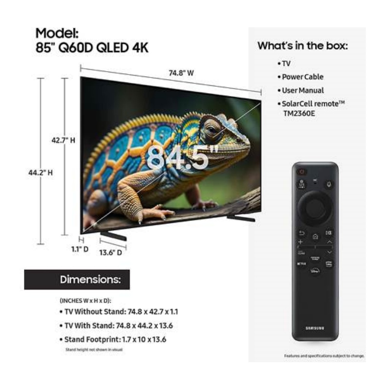 Samsung QN85Q60D Q60D 4K Smart QLED UHD TV with HDR (85