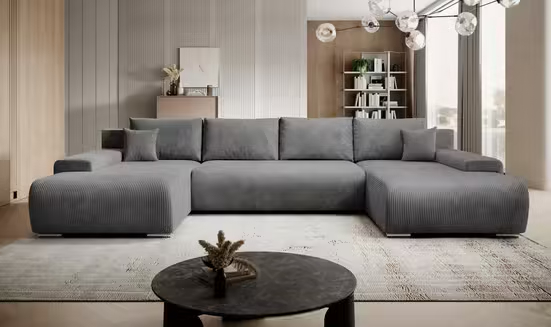 Corner sofa Credo corner sofa U-shaped.with sleeping function and bed box.U-shaped couch (dark gray) - Online Shop