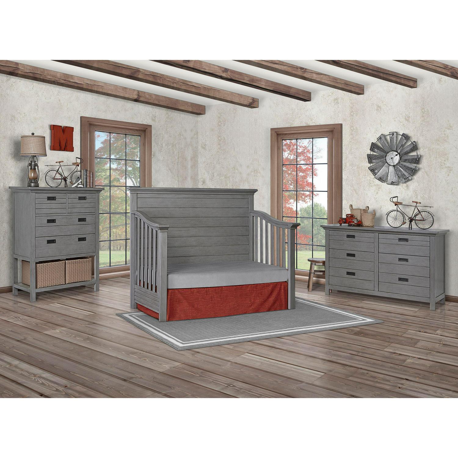 evolur Waverly 5-in-1 Full Panel Convertible Crib. Rustic Grey