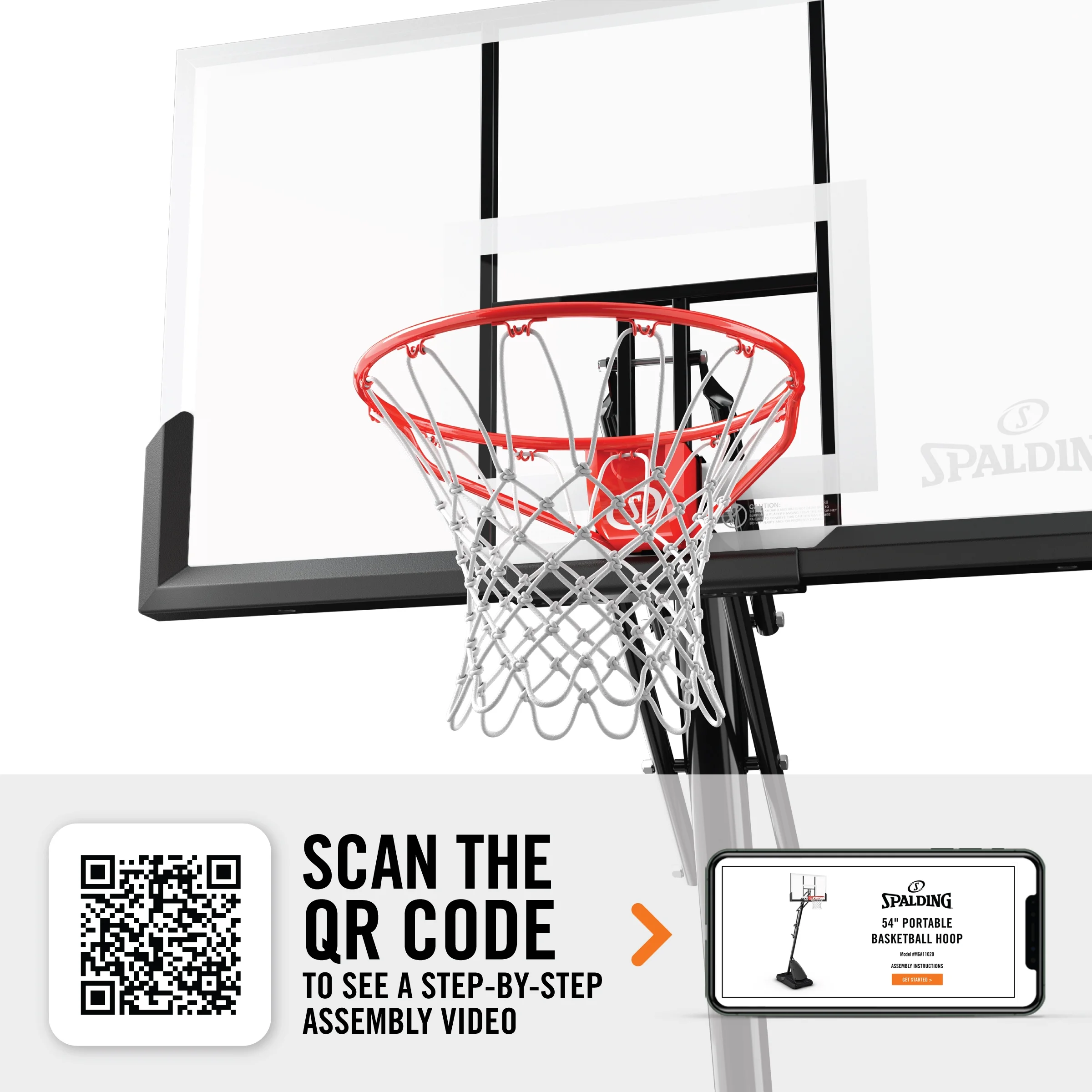 Spalding 54-Inch Portable Basketball Hoop with Shatter-Proof Polycarbonate Backboard, Adjustable ExactaHeight System & Pro Slam Rim-Outdoor Play