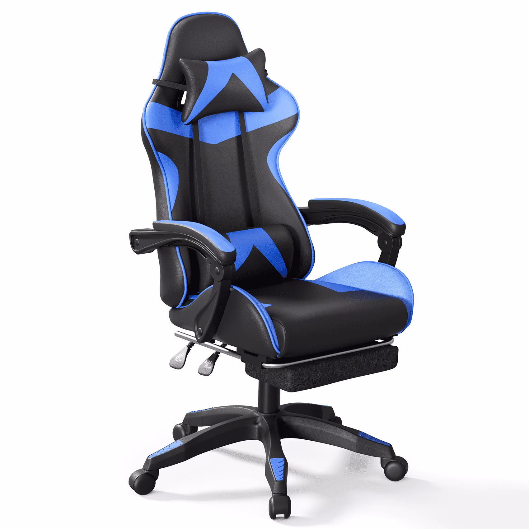 Mr IRONSTONE Office Gaming Chair with Footrest & Lumbar Support, Ergonomic Adjustable Computer Chair with Swivel Seat & Headrest, Blue