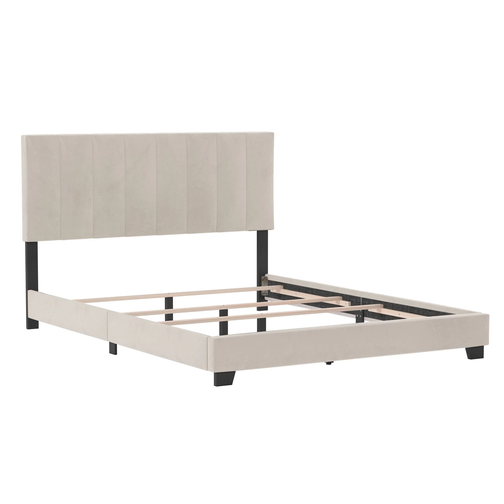 Reece Channel Stitched Upholstered Queen Bed, Ivory, by Hillsdale Living Essentials