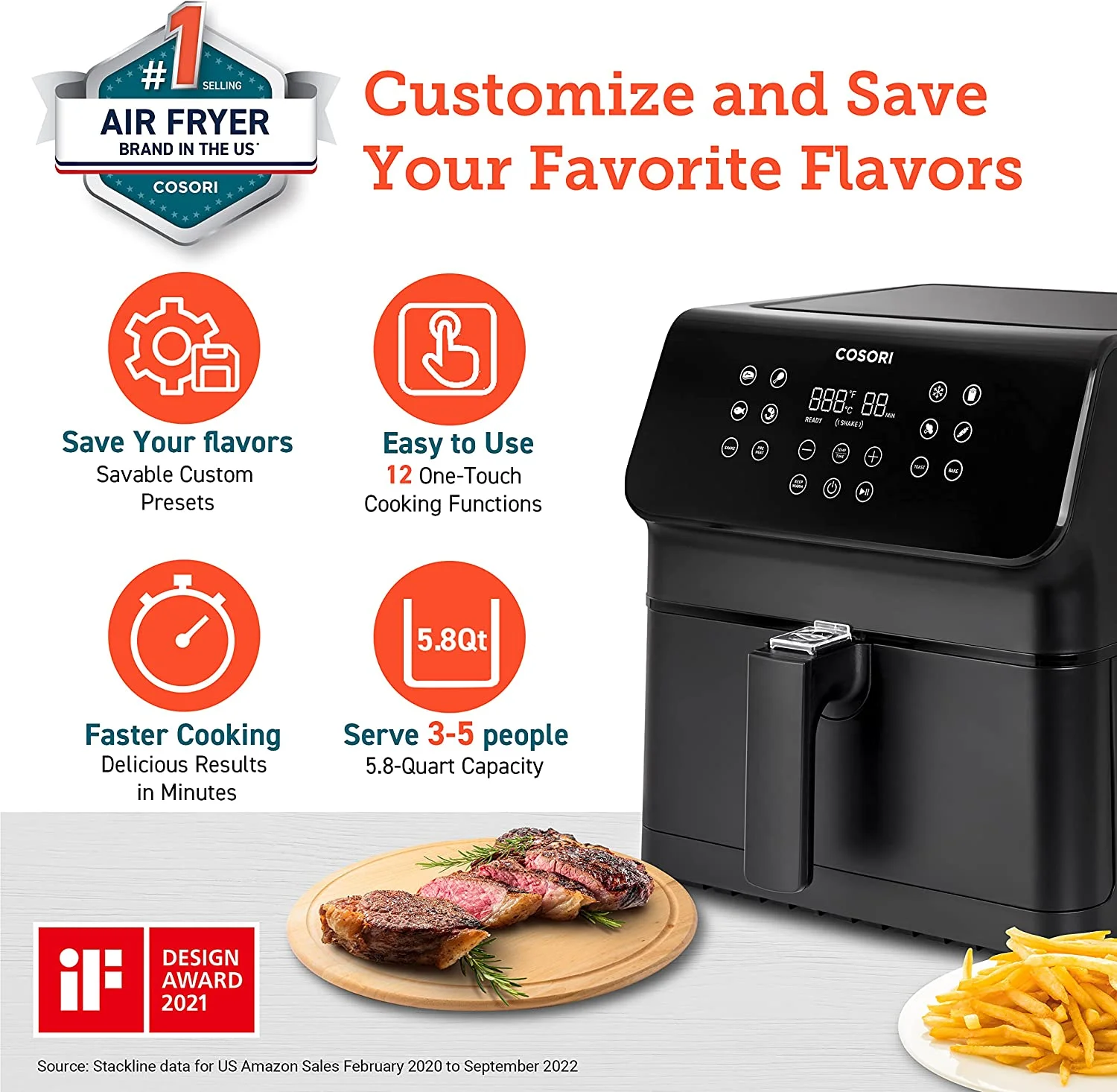 Cosori Air Fryer Oven Combo 5.8 Qt Max Xl Large Cooker