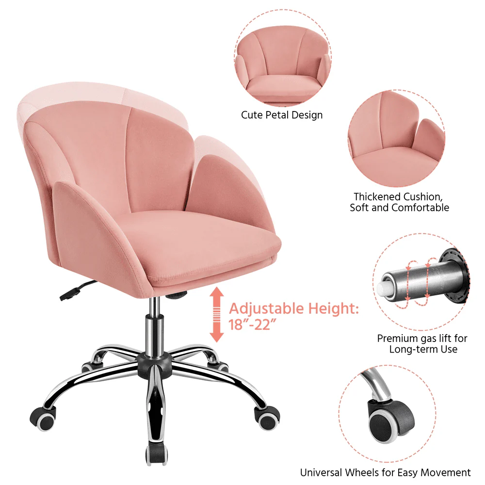 Yaheetech Modern Vanity Chair Swivel Rolling Chair with Armrests, Pink