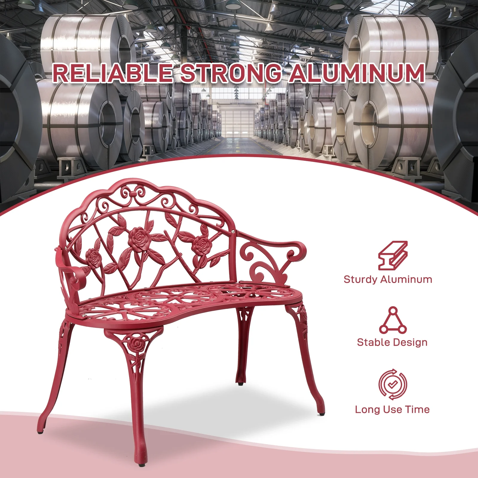 Ktaxon Outdoor Patio Park Garden Bench Courtyard Leisure Rose Cast Aluminum, Outdoor Loveset, Bronze