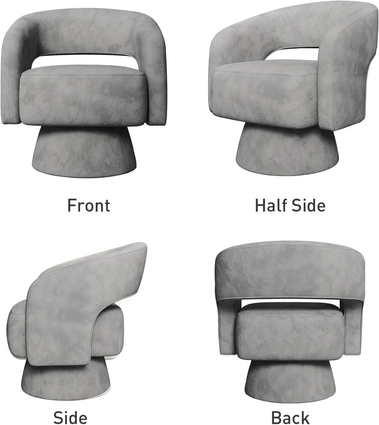 Bonzy Home 360° Swivel Barrel Chair, Velvet Accent Armchair for Living Room, Bedroom & Office, Gray