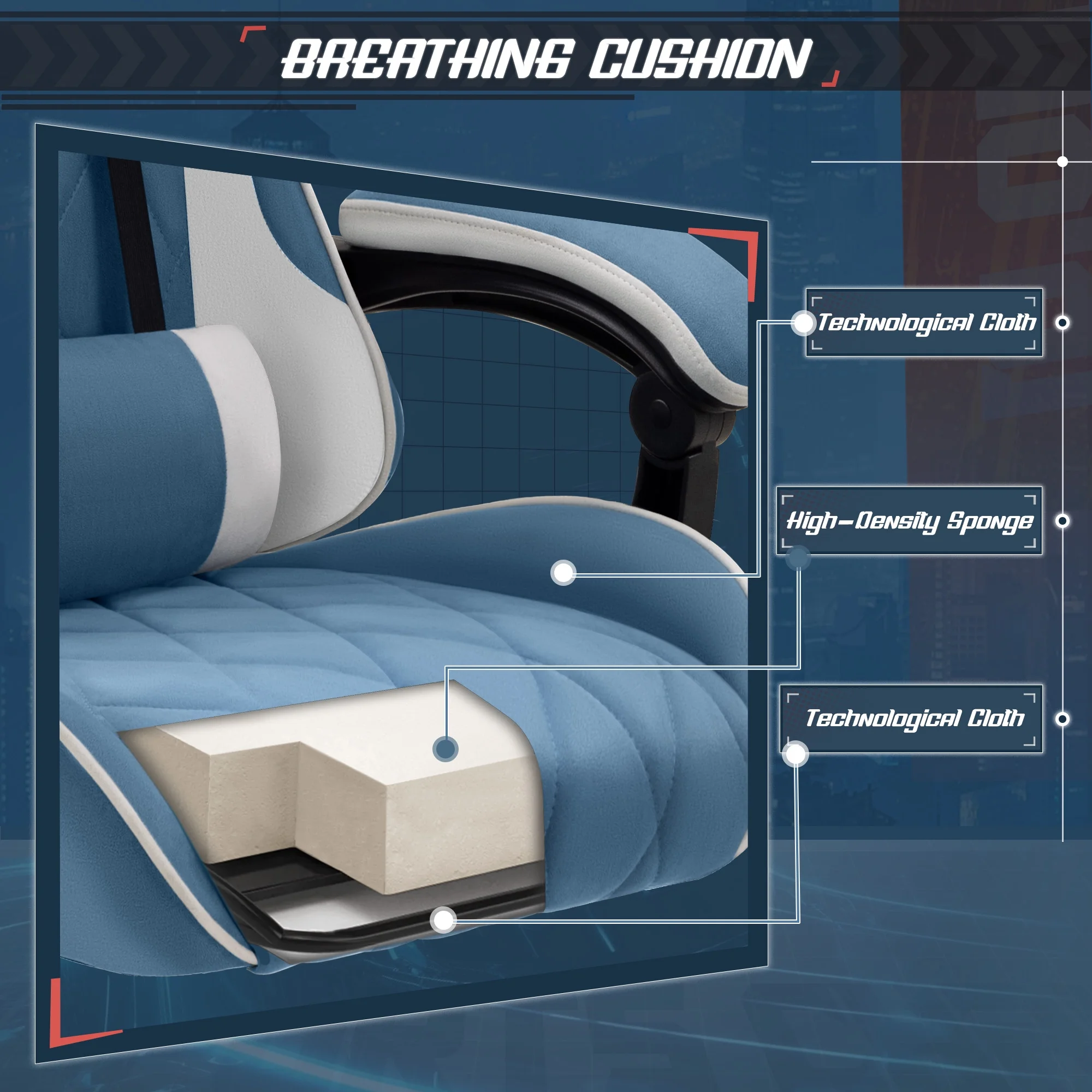 Homall Gaming Chair Fabric Computer Chair Massage Game Chair Cloth Office Chair with Headrest, Lumbar Support & Footrest,Gray