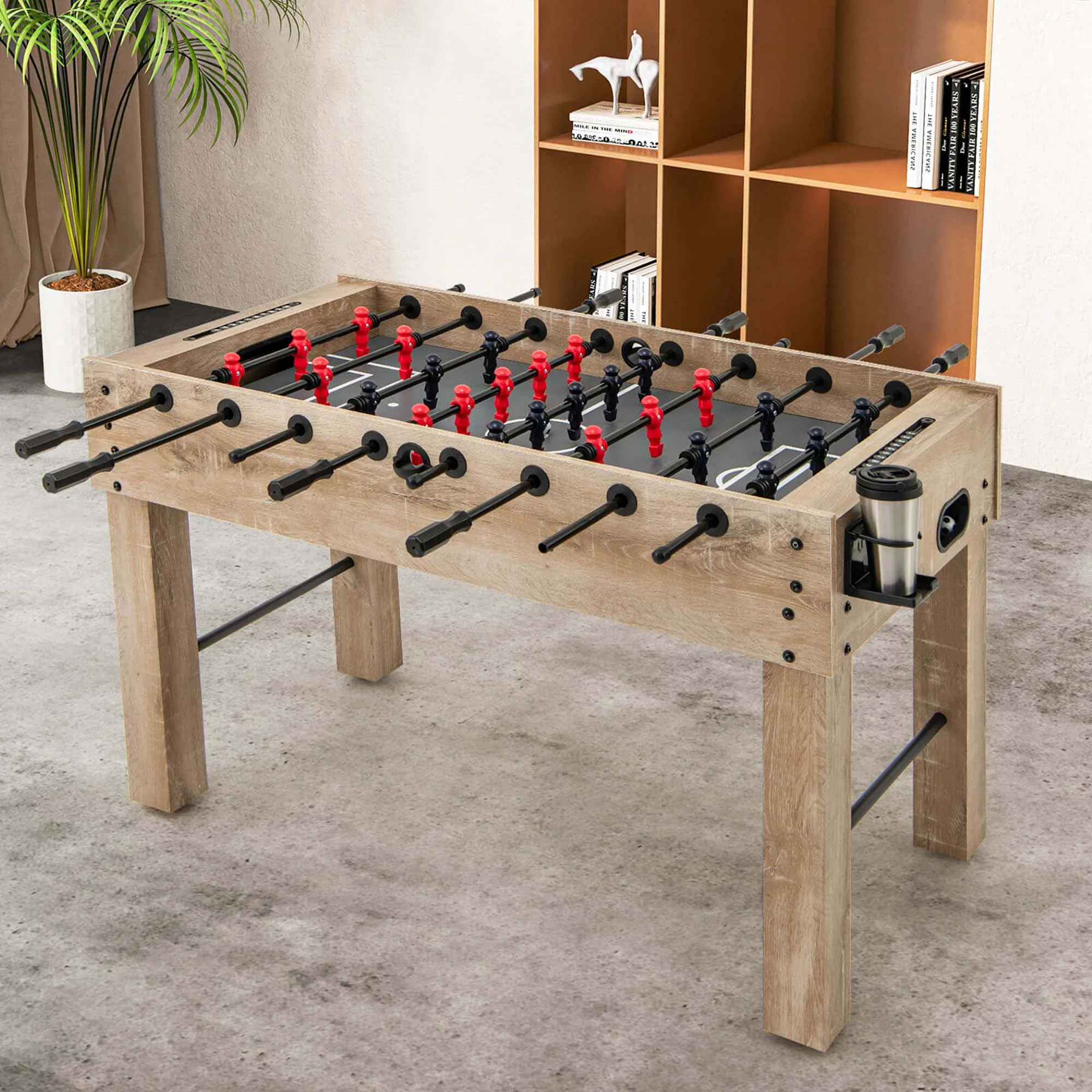 Costway 54 Inches Full Size Foosball Table with Legs 2 Balls & 2 Foldable Cup Holders