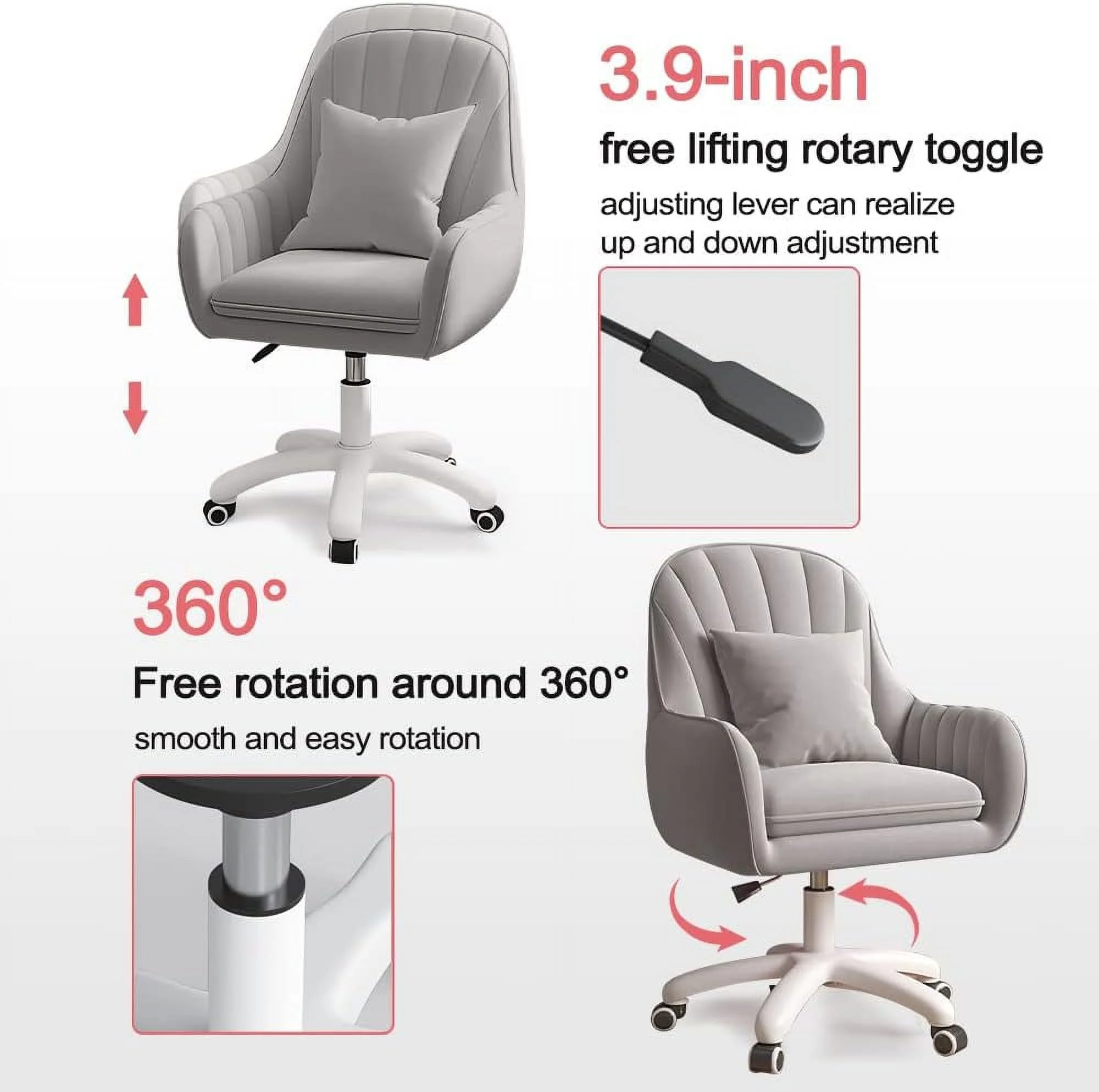 Home Office Chair Computer Chair with Mid-Back Upholstered Modern Tufted Computer Task Chair Swivel Height Adjustable Velvet Accent Chair.��White��