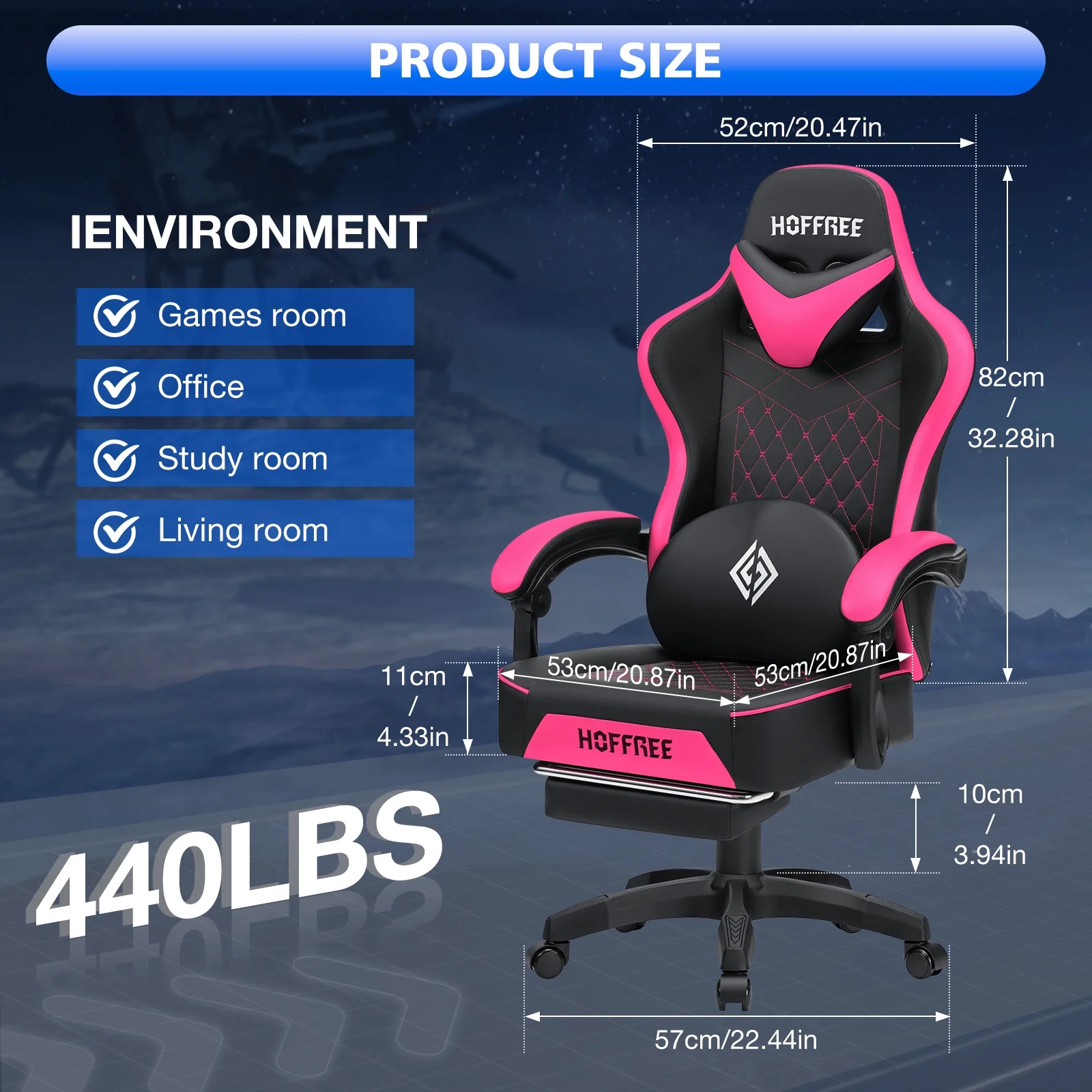 Hoffree Gaming Chair with Speakers PU Gamer Chair with footrest and massage Egonomic Computer Game Chair with Headrest and Lumbar Support for Adults and Office Gaming, 440 LBS