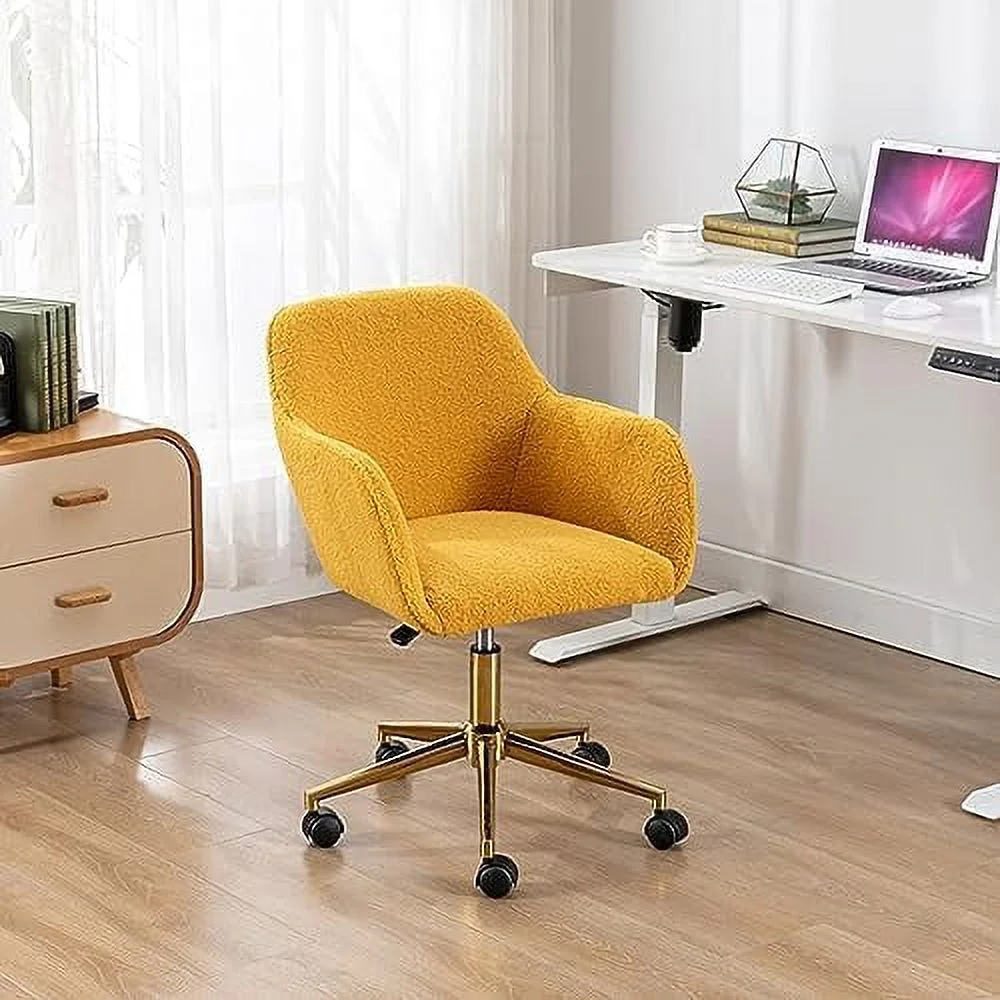 Modern Faux Fur Home Office Chair Height Adjustable, White Desk Chair Vanity Chair for Makeup Room, Rolling Desk Chairs with Wheels, Swivel Furry Cute Desk Chair for Teen Girls Women