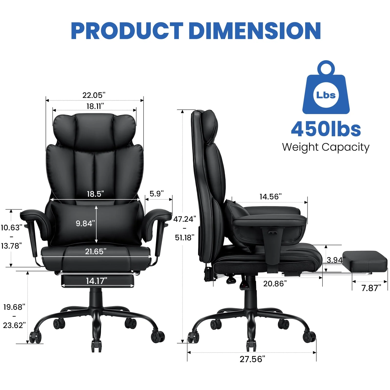 Hoffree Big and Tall Fabric Office Chair 450lbs, Executive Desk Chair with Massage Ergonomic  Computer Chair with Footrest Reclining Desk Office Chair with Lumbar Support for Home Office