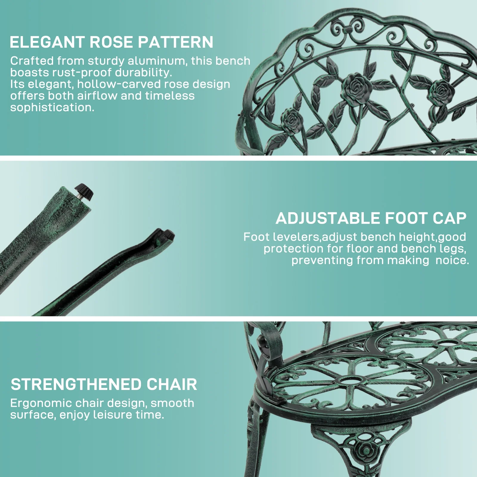 Ktaxon Outdoor Patio Park Garden Bench Courtyard Leisure Rose Cast Aluminum, Outdoor Loveset, Bronze