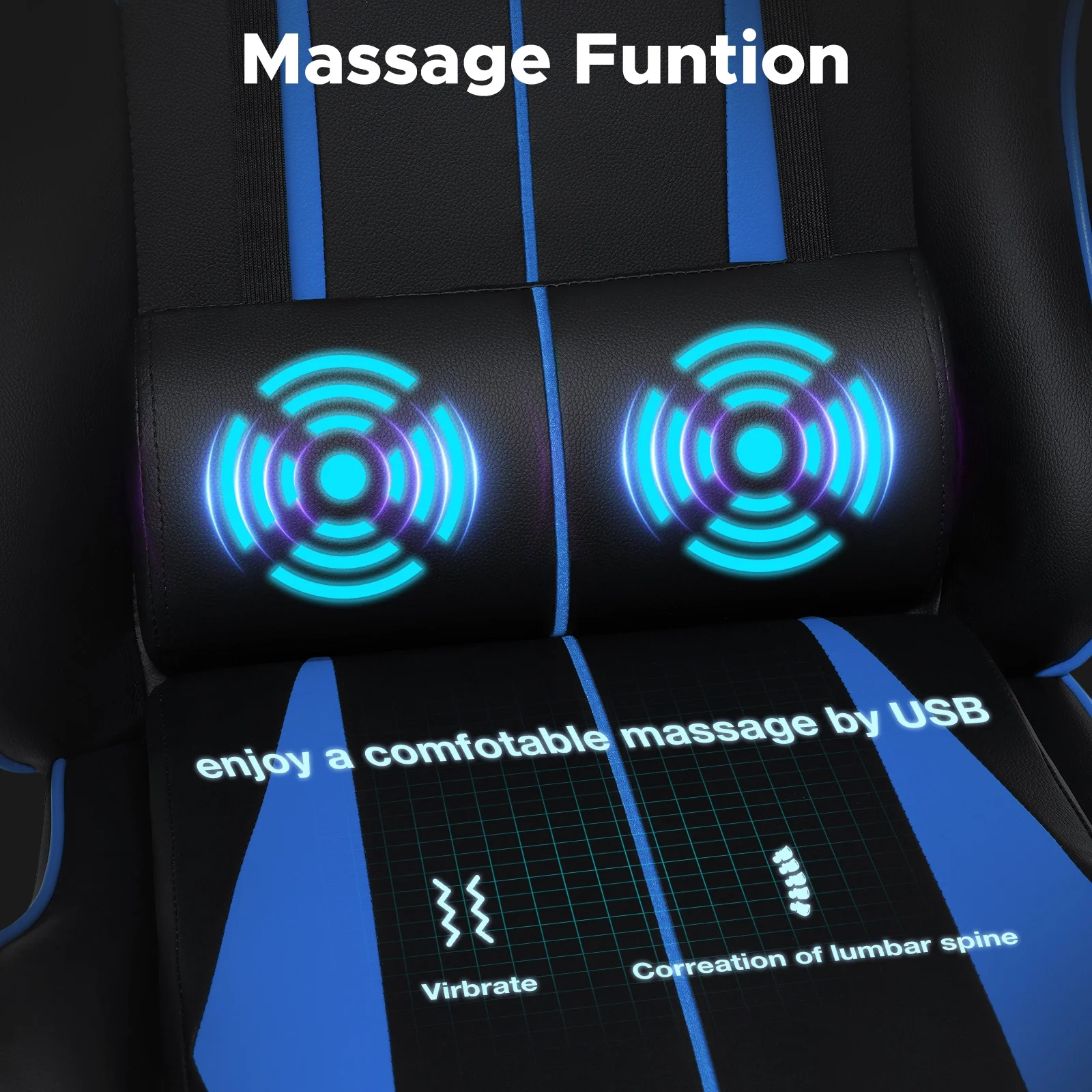 Hoffree Gaming Chair Massage Game Chair with Footrest and Massage Lumbar Support Ergonomic Computer Chair Height Adjustable with Swivel Seat and Headrest