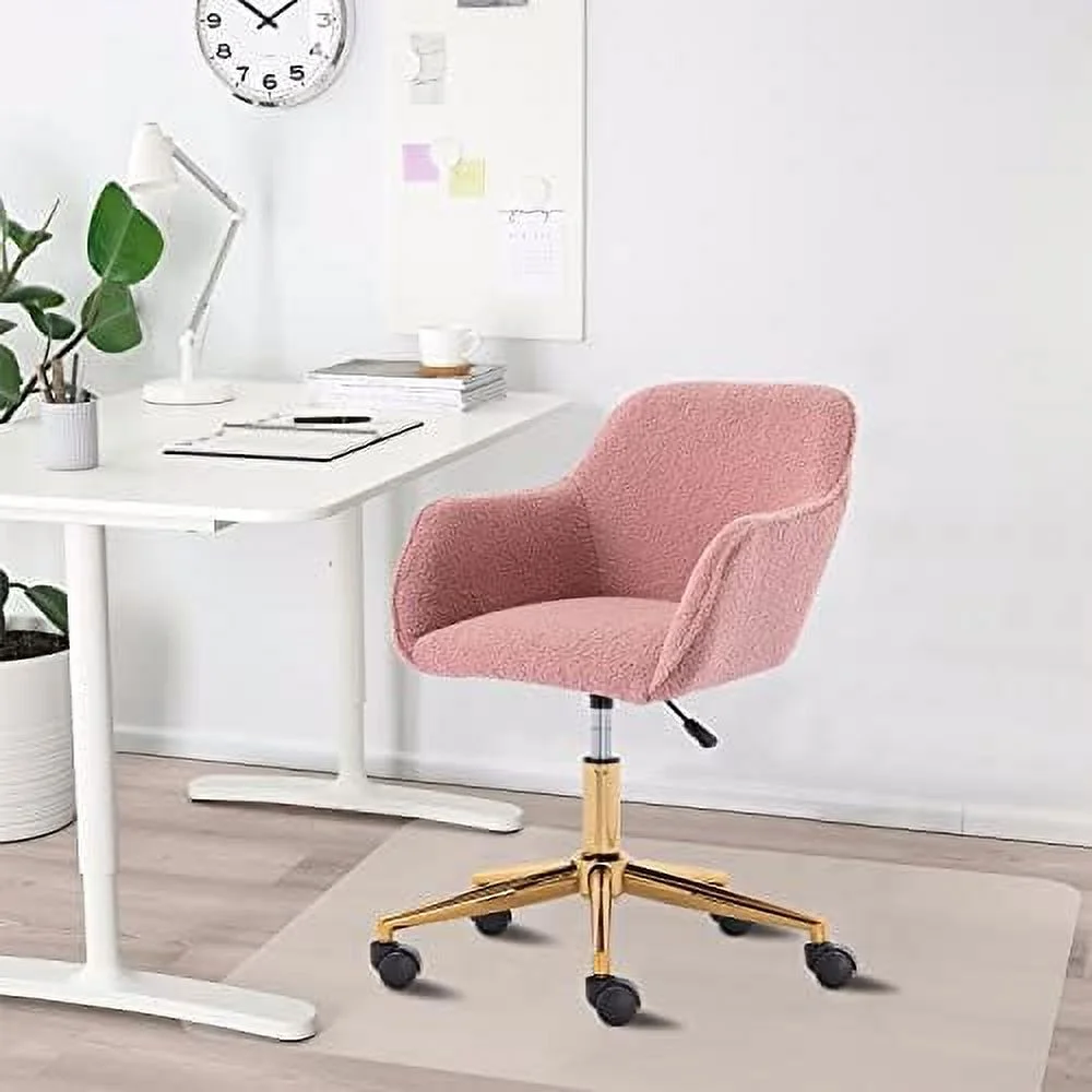 Modern Faux Fur Home Office Chair Height Adjustable, White Desk Chair Vanity Chair for Makeup Room, Rolling Desk Chairs with Wheels, Swivel Furry Cute Desk Chair for Teen Girls Women