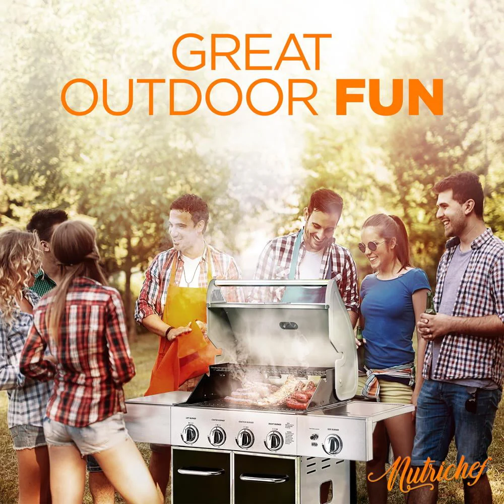 Heavy-Duty 5-Burner Propane Gas Grill - Stainless Steel Grill, 4 Main Burner with 1 side burner, 52,000 BTU Grilling Capacity, Electronic Ignition System, Built-in Thermometer - NutriChef NCGRIL2
