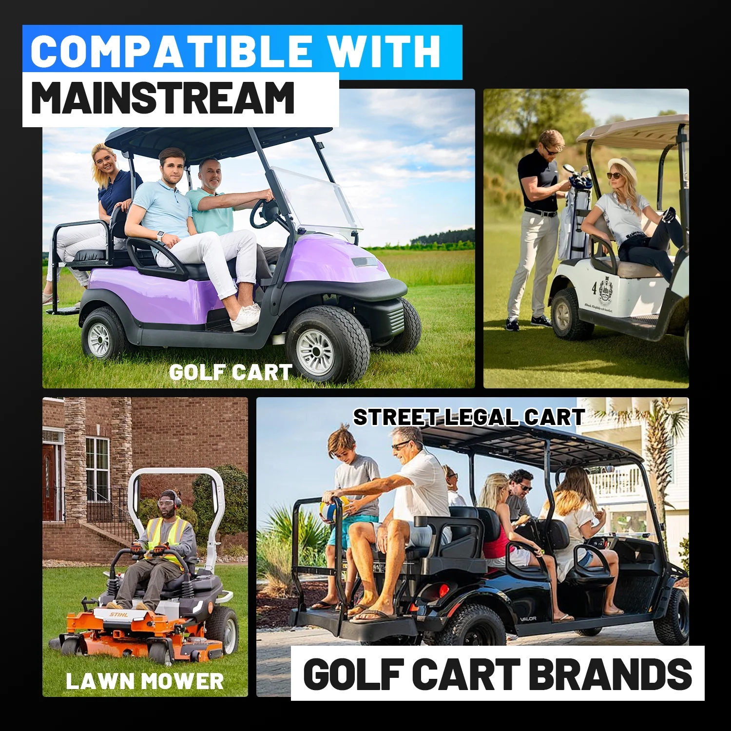 48V 105Ah Golf Carts Lithium Lifepo4 Battery Bluetooth,Built in 200A BMS with a Smart Monitor Mobile APP & 58.4V 20A Charger,5376WH,15000+ Deep Cycles