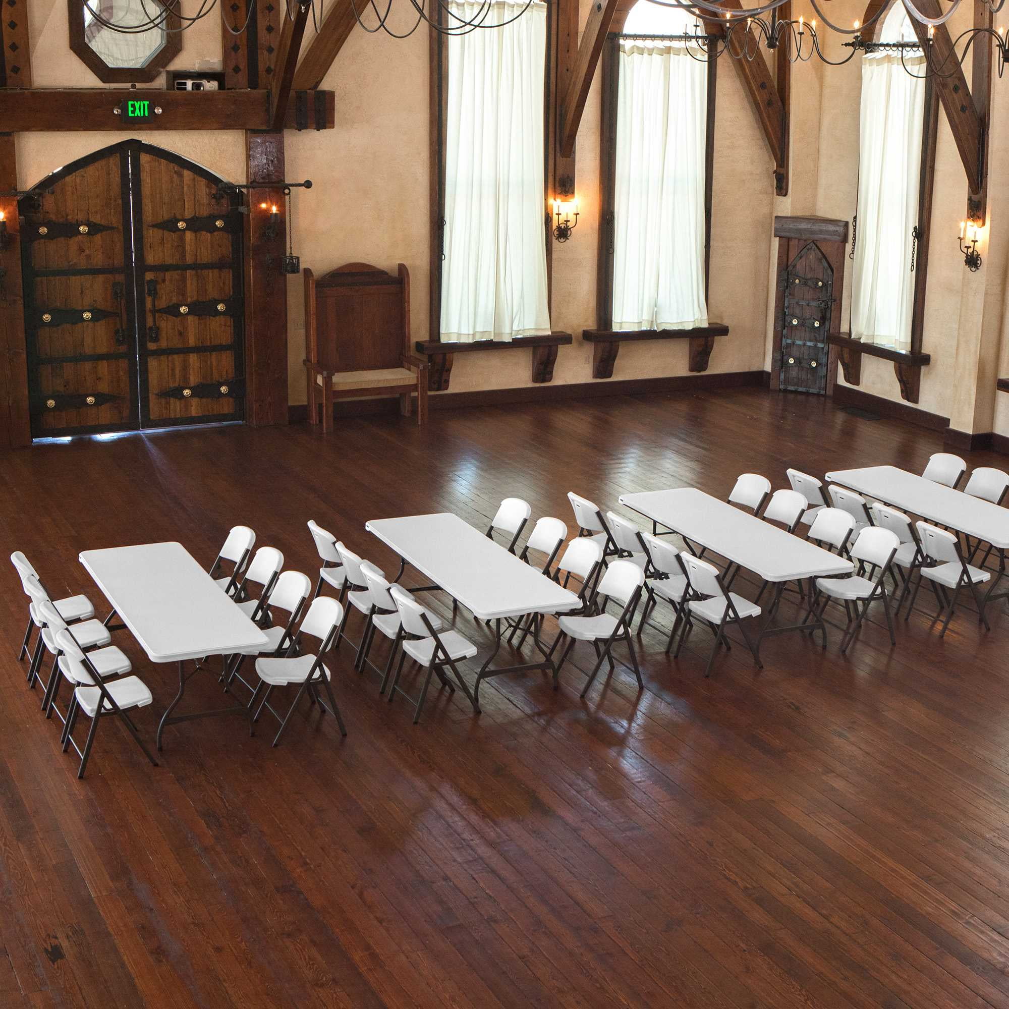 Lifetime (4) 8-Foot Rectangle Stacking Tables and (32) Chairs Combo Indoor/Outdoor Commercial Grade, White Granite (80410)