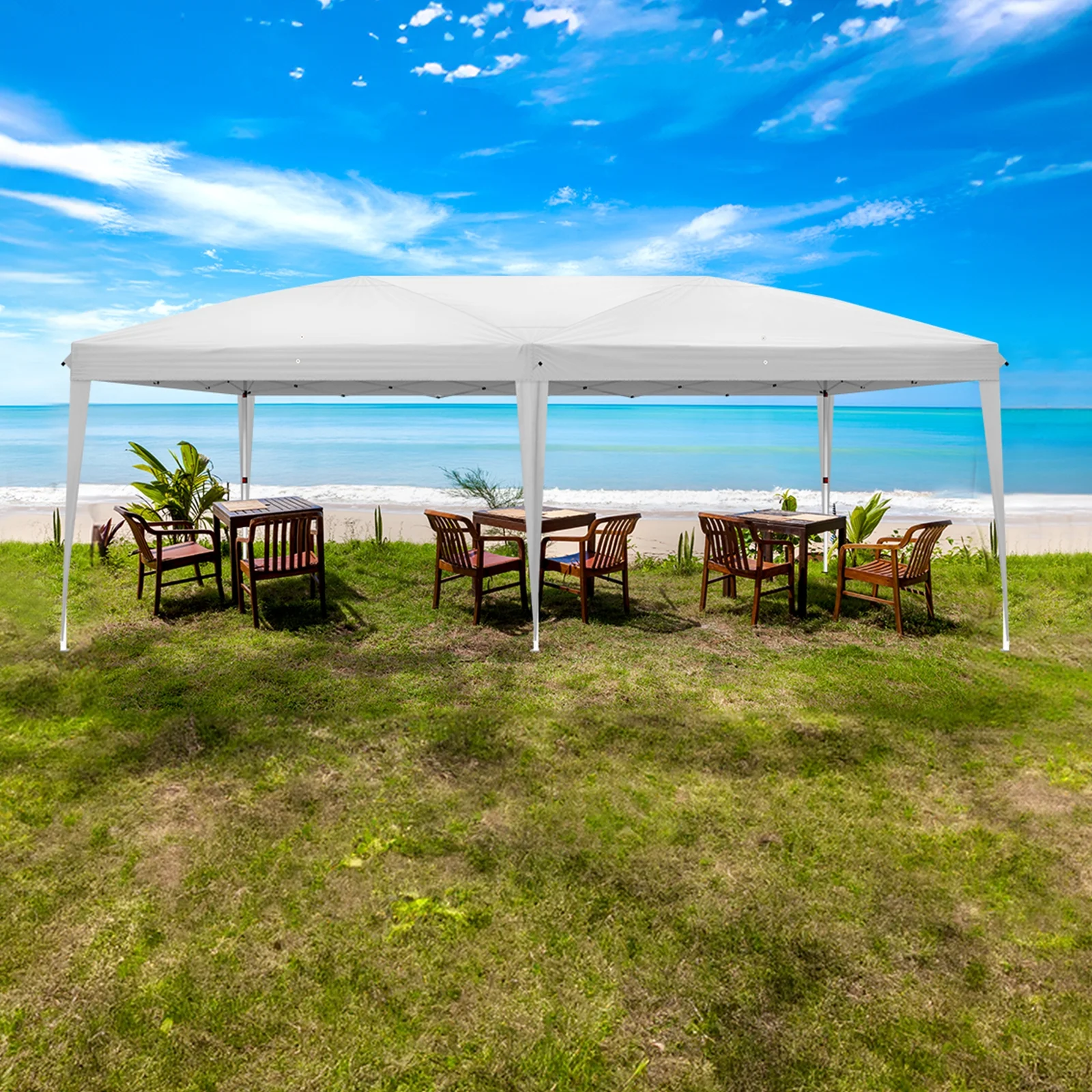 Zimtown 10'x20' Ez Pop up Backyard Canopy Heavy Duty Blue W/6 Sides