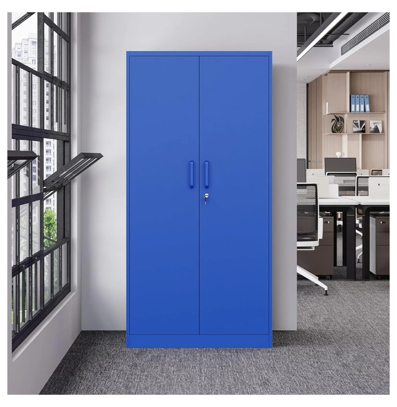 KriKac Metal Storage Cabinets with Lock Doors,Tall Locker Organizer Steel Garage Cabinets, 5 Adjustable Layers Shelves for Home, Office, Warehouse,Tool,Industrial(Black)