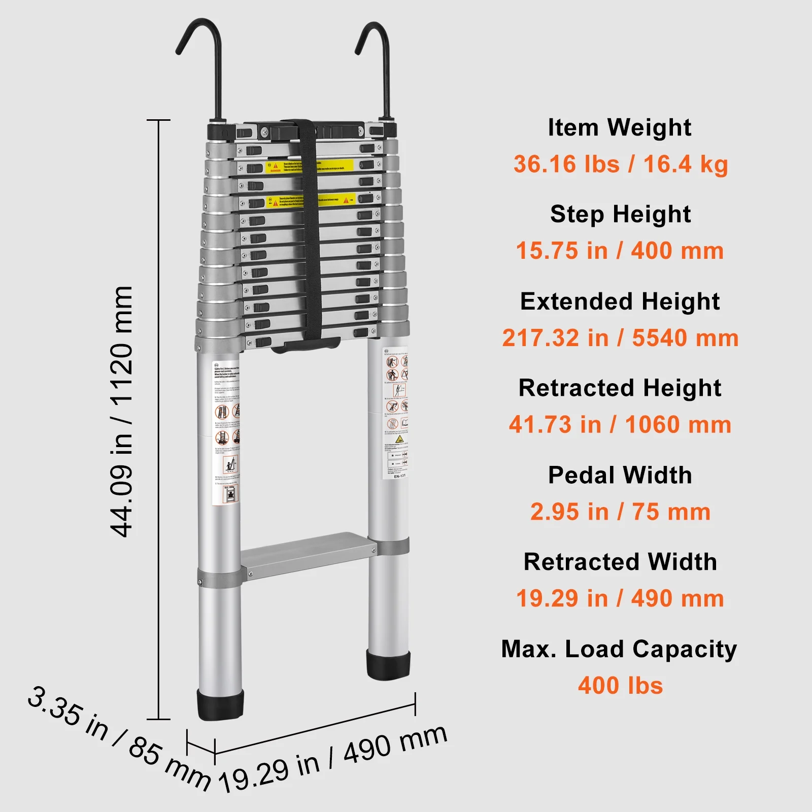 BENTISM 15 FT Telescoping Ladder, 400 lbs Load Capacity Aluminum Telescopic Extension Ladder, Multi-purpose Collapsible Ladder for RV, Home or Outdoor Work
