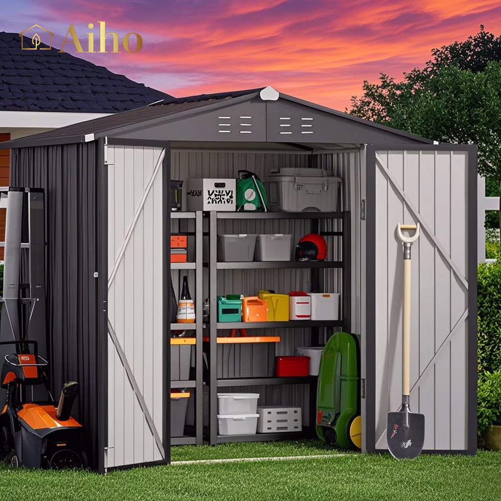 6' x 4' Outdoor Storage Shed with Lockable Door, Aiho Metal Garden Shed, House Storage Sheds Outdoor for Backyard, Garden & Patio Organization - Dark Gray