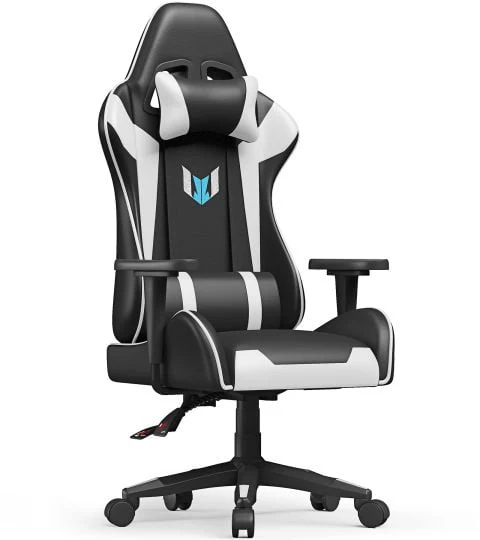 Bigzzia Gaming Chair Pu Leather Office Chair with Ergonomic Lumbar Pillow, Reclining Racing Game Chair Backrest and Seat Height Adjustable Swivel Recliner,Esports Chair with Headrest