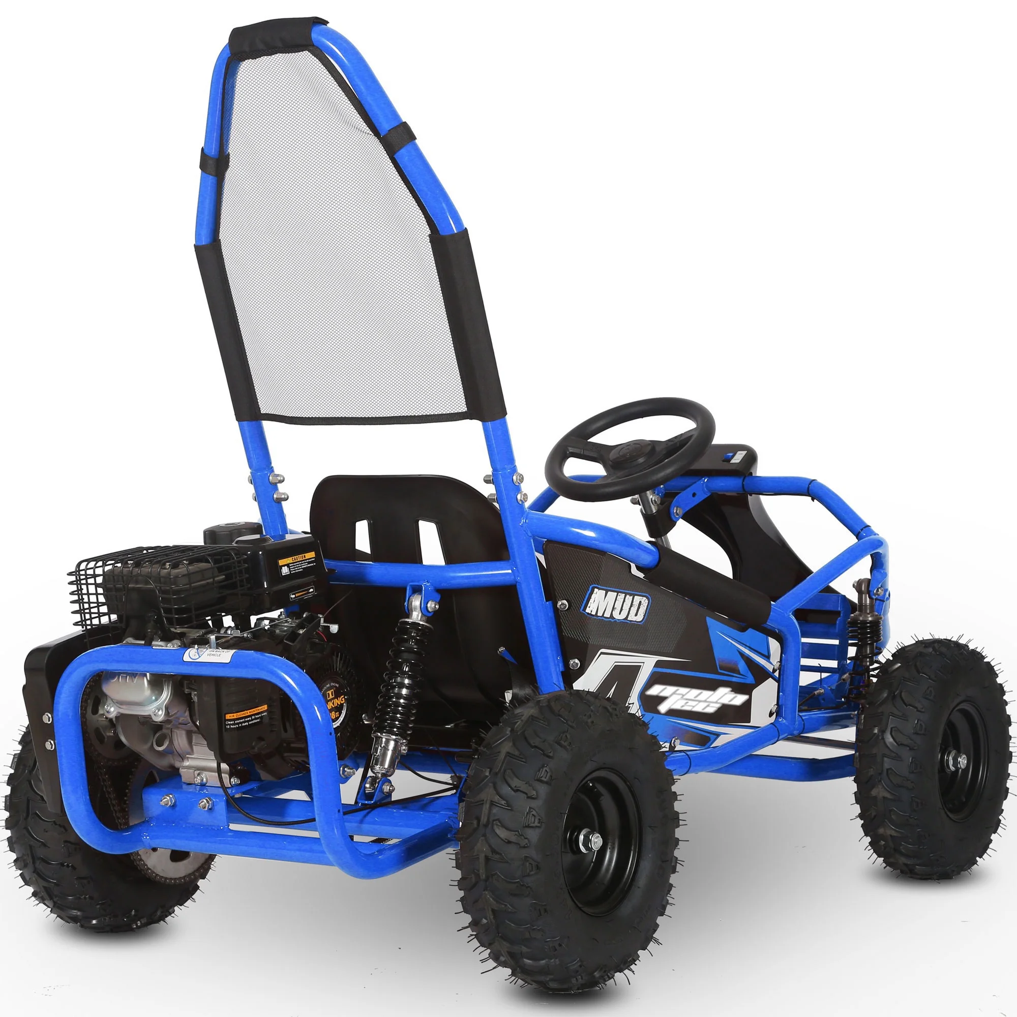 MotoTec Mud Kids Gas Powered 98cc Go Kart Full Suspension, Blue