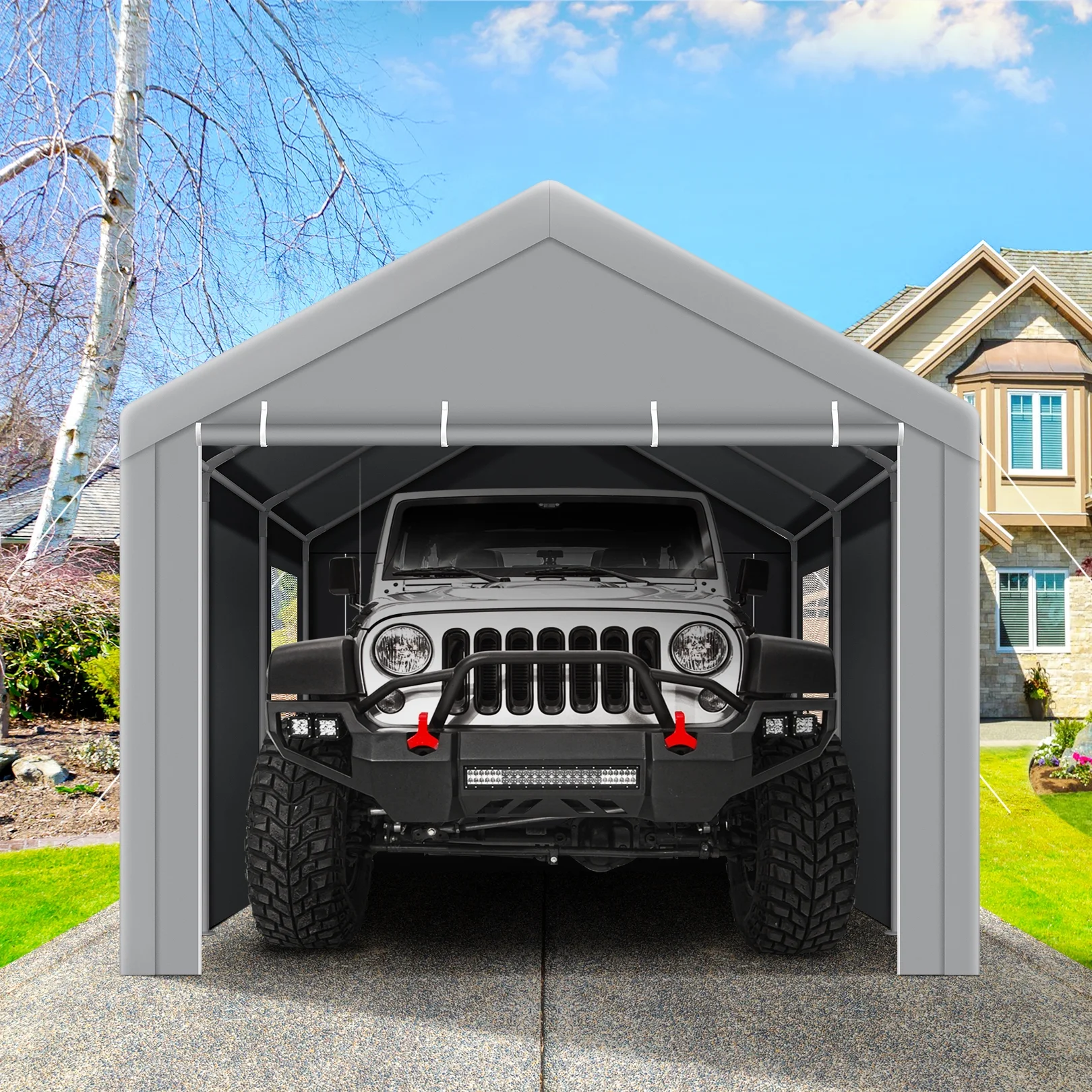 HOTEEL Carport 10'x20' Large Heavy Duty Car Canopy with Steel Frame, Portable Garage Wedding Tent Big Tents Carports Shelter, All-Season Tarp for Outdoor Party Birthday, White
