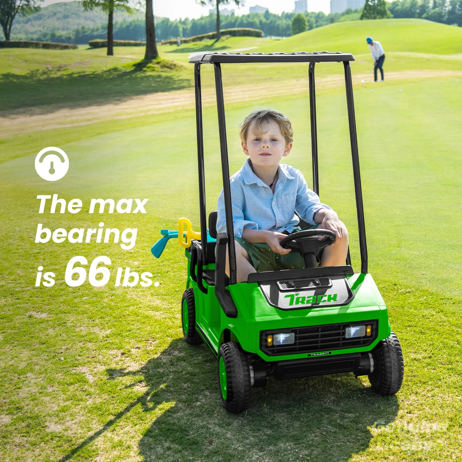 Track Seven 24V Ride on Car, Electric Golf Cart with Ceiling, Ride on Truck with Remote Control, Music, Rear Storage Box, Electric Car for Boys Girls Age 3+, 18.5