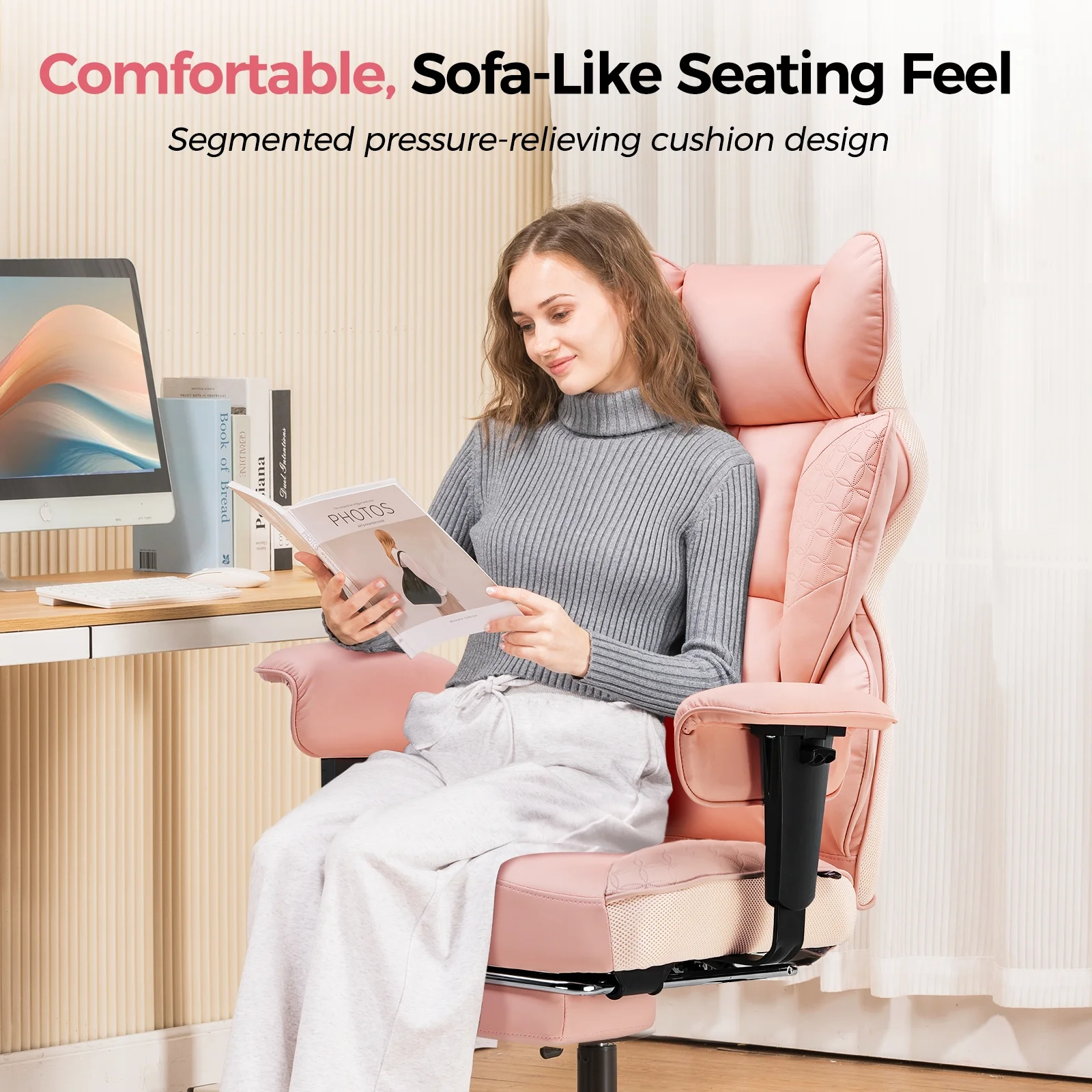 LUCKLIFE Big & Tall Office & Gaming Chair 400LBS Capacity, Wide Ergonomic Seat with Footrest, Adjustable Armrests, Black