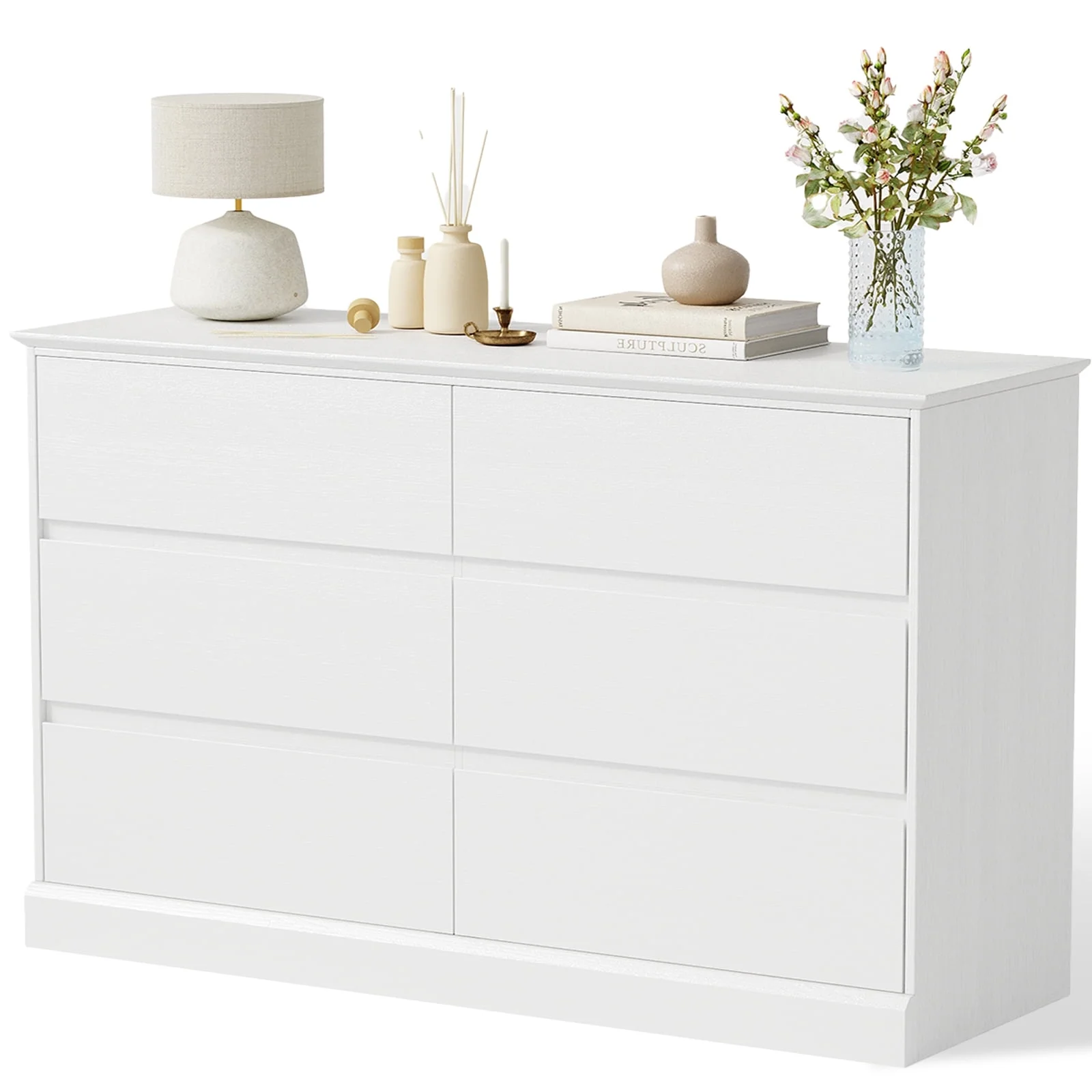 White Dressers Bedroom Dresser 6 Drawer Storage Chest of Drawers Double Dresser Storage Side Cabinet Room Furniture for Bedroom Living Room