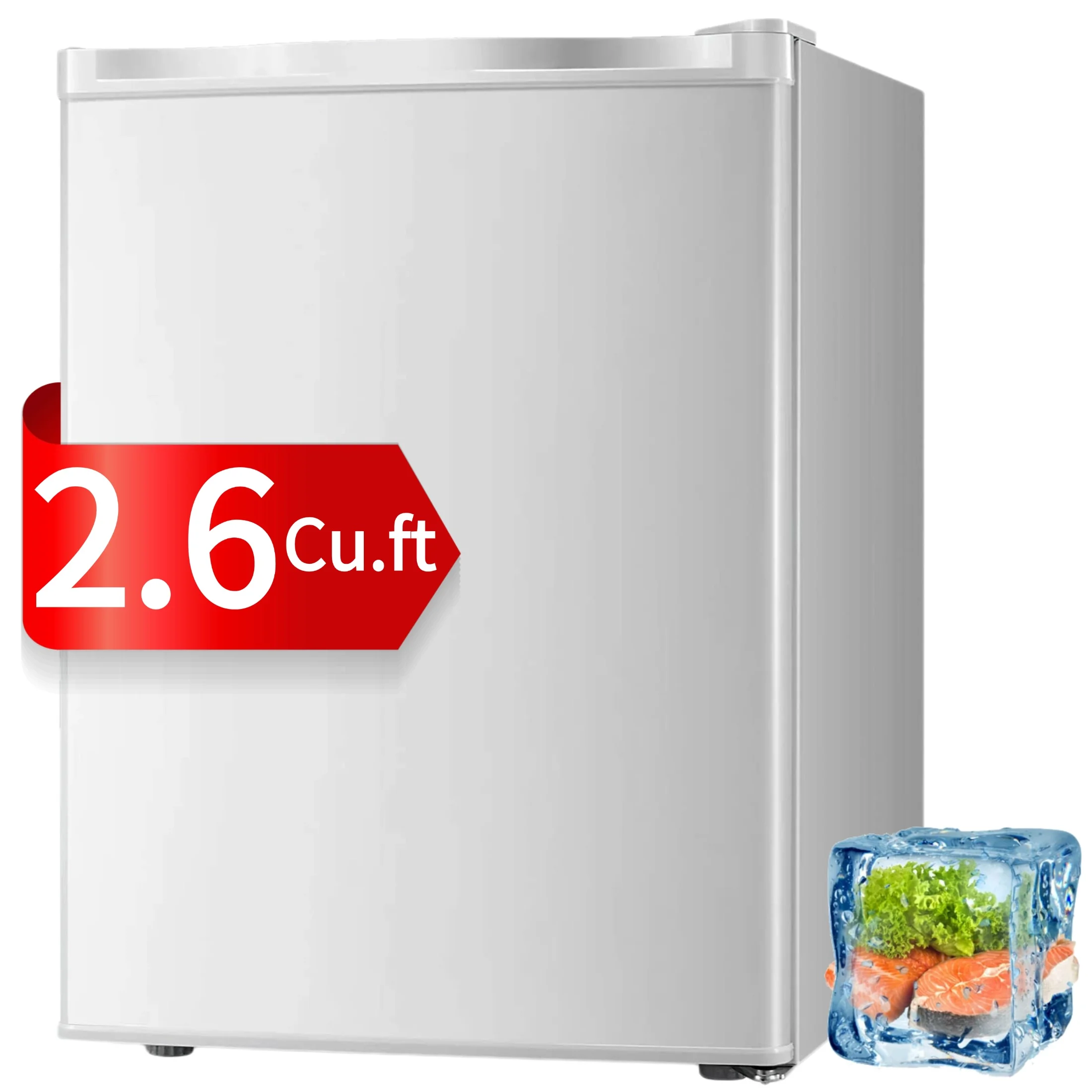 Auseo Mini Freezer Countertop, Energy Saving 2.6 Cu.ft, Single Door Compact Upright Freezer with Reversible Door for Home/Office/Kitchen-White