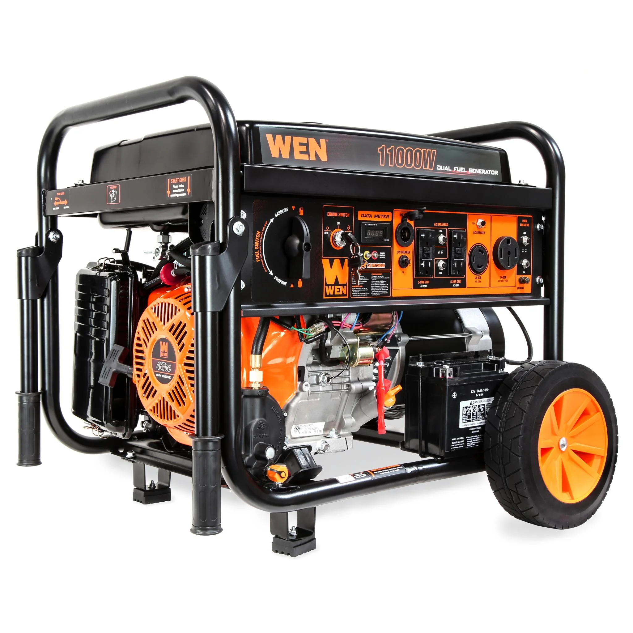 WEN 11,000-Watt 120V/240V Dual Fuel Portable Generator with Wheel Kit, Electric Start, and CO Watchdog (DF1100X)