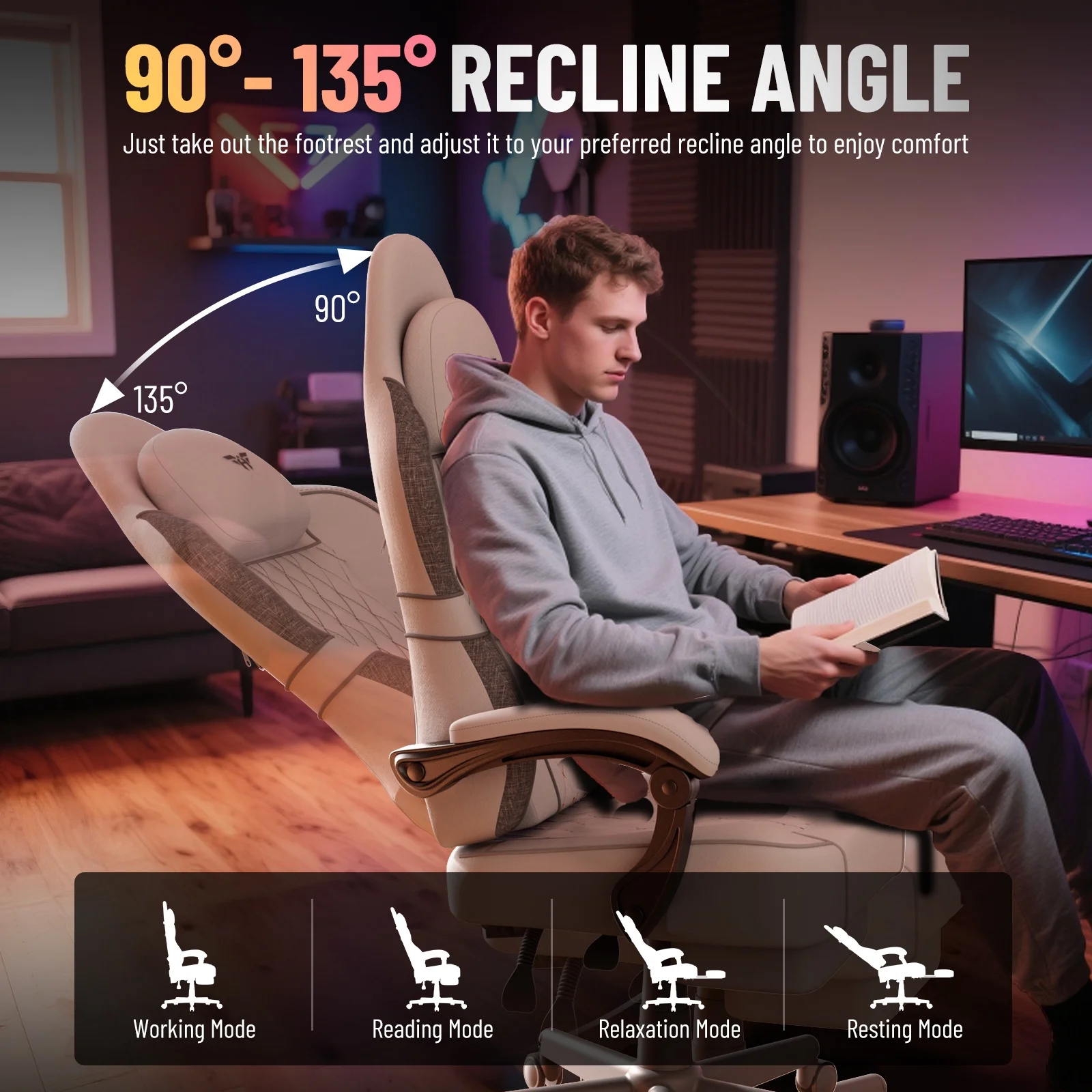 SOONTRANS Gaming Chair for Adults, Velvet Fabric High Back Comfortable Video Game Chair with Footrest and Massage Lumbar Cushion, Racing Computer Desk Chair, Ergonomic Gamer Chair, Black/Grey