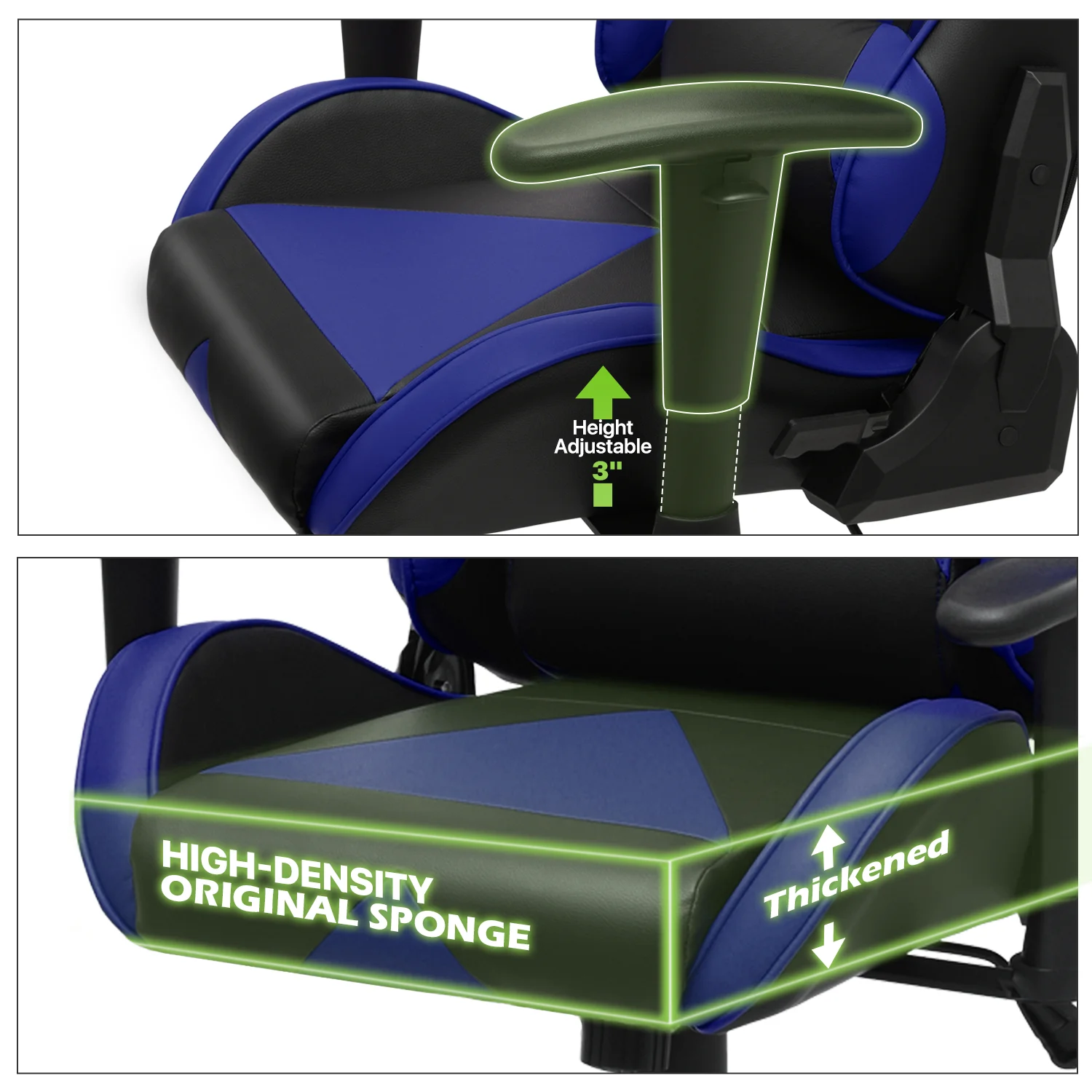 Magshion Ergonomic Gaming Chair, Comfortable Gaming Chair, Computer Chair Leather Desk Chair Adjustable Swivel Gaming Office Chair, Blue