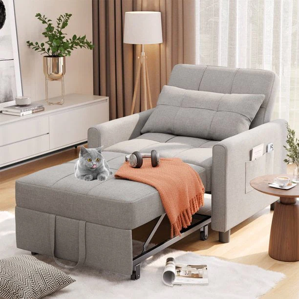 Lofka Chair Bed, Convertible Sofa Bed 3 in 1 Single Sleeper Bed for Bedroom & Living Room, Metal Frame, Dark Gray