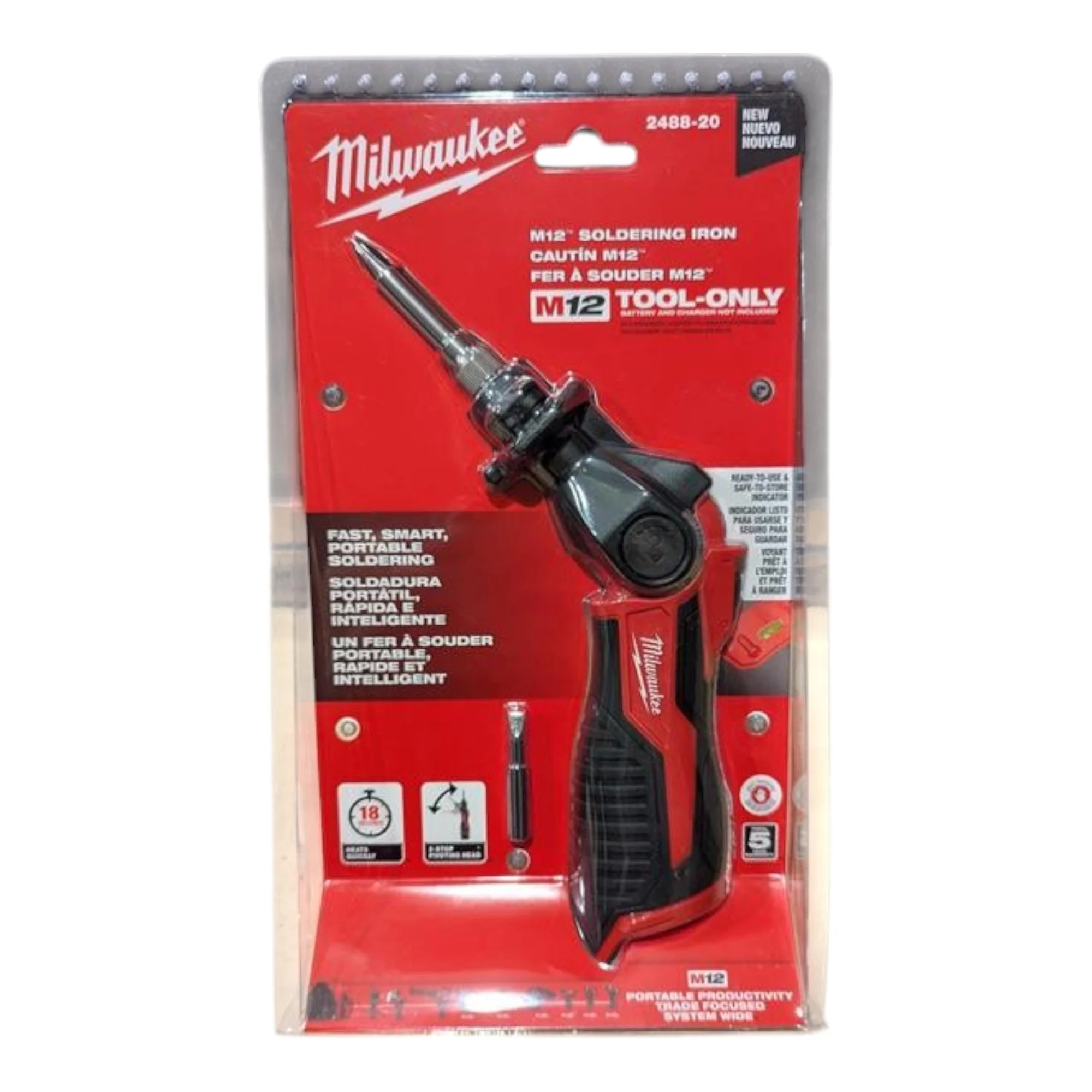 Milwaukee 2488-20 M12 Cordless Soldering Iron �C Heats in 18 Seconds, Pivoting Head, REDLINK Indicator (Bare Tool)