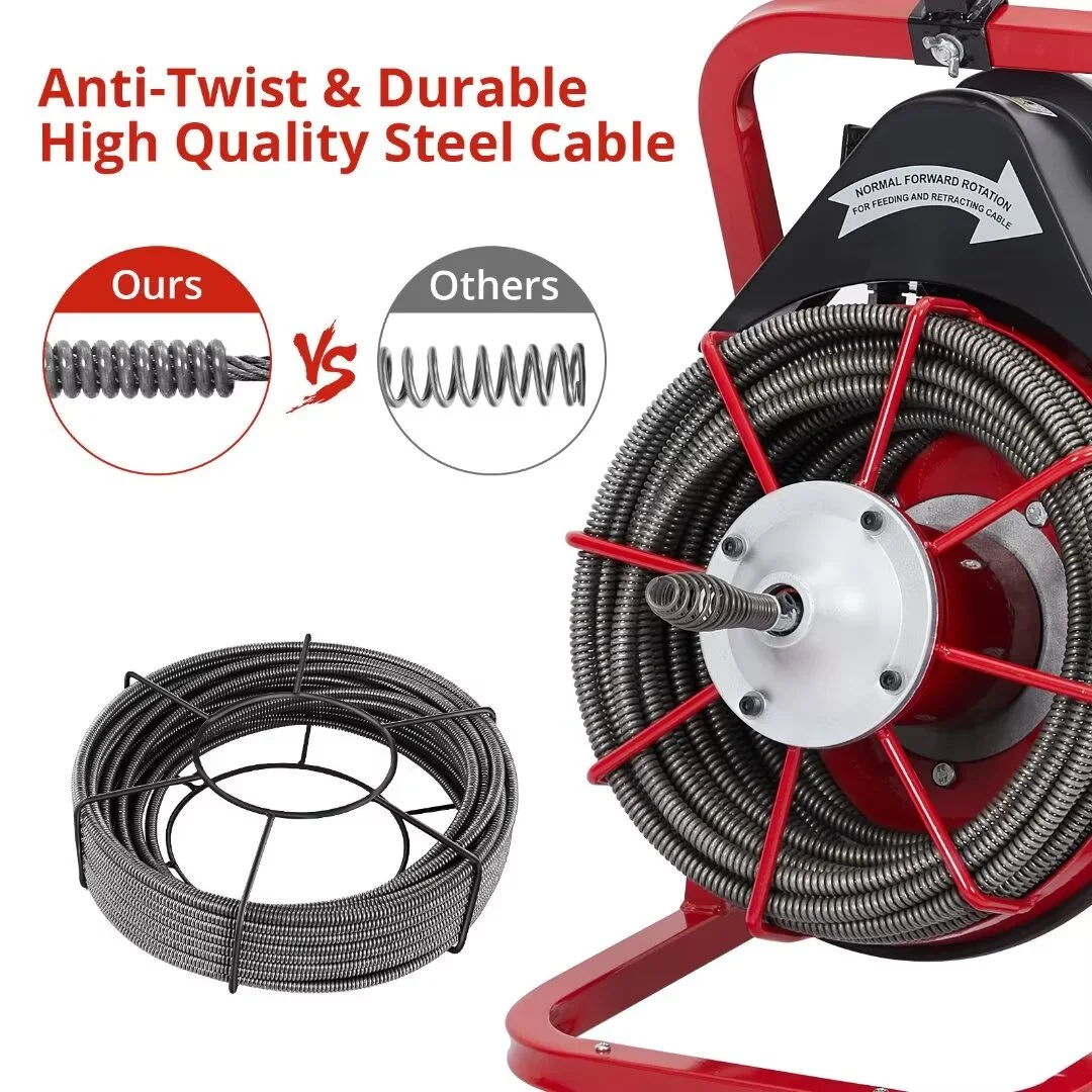 Drain Cleaner Machine 75 Ft X 1/2 Inch, Professional Electric Drain Auger Sewer Auger fits 1 to 4 Inch Pipes, Portable Electric Drain Snake with 4 Cutters & Foot Switch and Gloves
